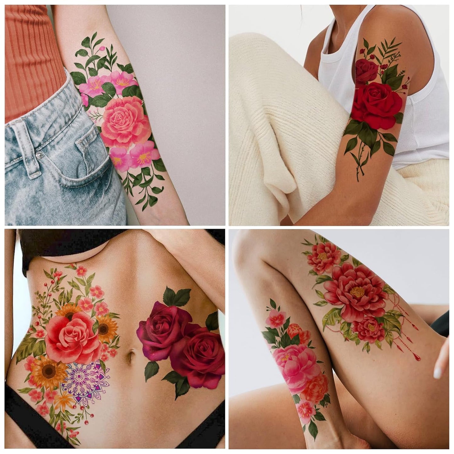 Yazhiji 49 Sheets Temporary Tattoos for Women and Men 3D Extra Large Waterproof Sexy Flowers Fake Tattoo Kits