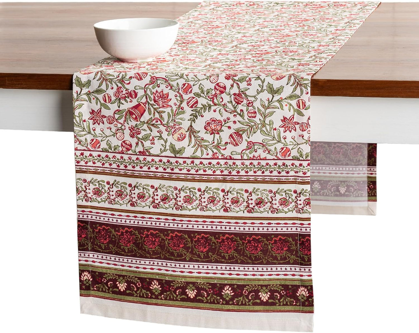 Maison d' Hermine Table Runner 100% Cotton Single Layer Table Runners 72 inches Long for Thanksgiving Christmas Decorations Home Kitchen Dining Party Wedding (Reveillon Au Jardin, 14.5" x 72")