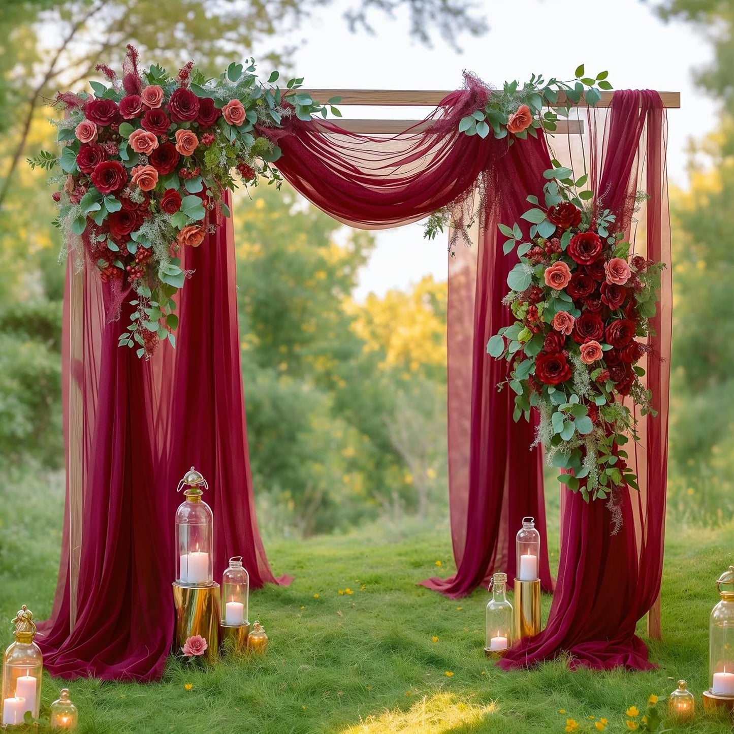 1 Panels Wedding Arch Draping Fabric Burgundy Sheer Backdrop Curtain Arch Drape for Wedding Ceremony Reception,Bridal Shower Party Decorations 28" X 19ft