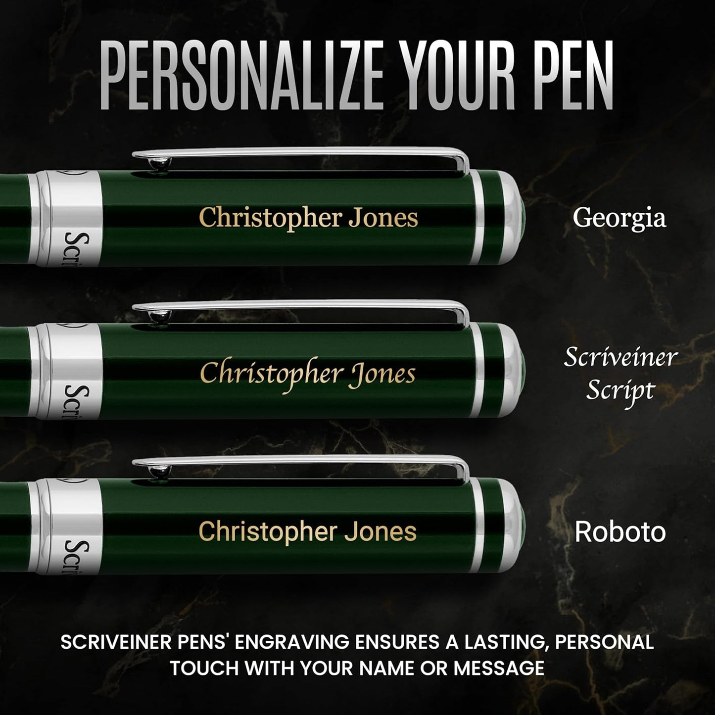 Scriveiner Personalized British Racing Green Pen - Stunning Green Lacquer Luxury Pen w/Chrome Finish, German Schmidt Nib (Medium), Best Engraved Fountain Pen Gift Set for Men & Women, Name Engraving