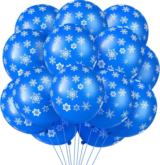 Skylety 40 Pieces Snowflake Balloons Bulk Winter Transparent Snowflake Latex Balloons for Christmas Birthday Wedding Party Decorations(Blue)
