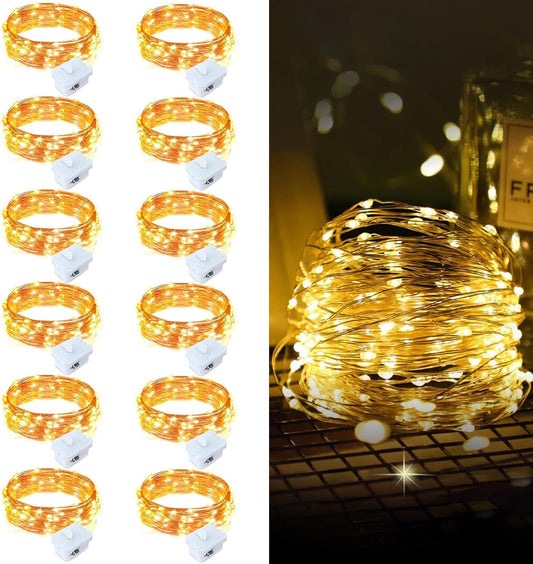Aogist Led Fairy Lights 3 Modes Battery Operated String Lights Waterproof Silver Wire 7 Feet Firefly Starry Moon Mason Jar Lights for DIY Wedding Party Christmas (Warm White(White Shell), 12 Pack)