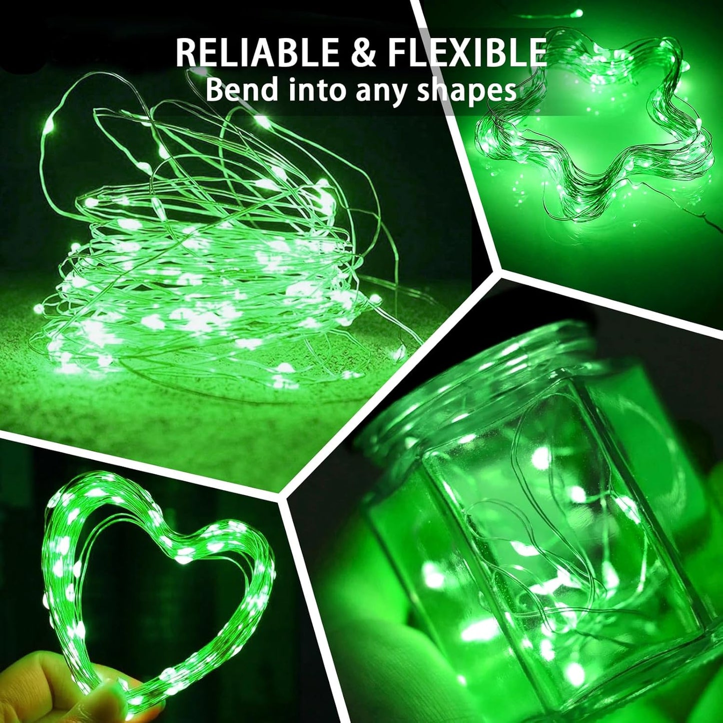 24 Pack Green Fairy Lights 7Ft 20 LED Twinkle String Lights 3 Modes Battery Operated Waterproof Firefly Starry for Mason Jar Party Wedding Christmas Valentines Day Table Centerpieces
