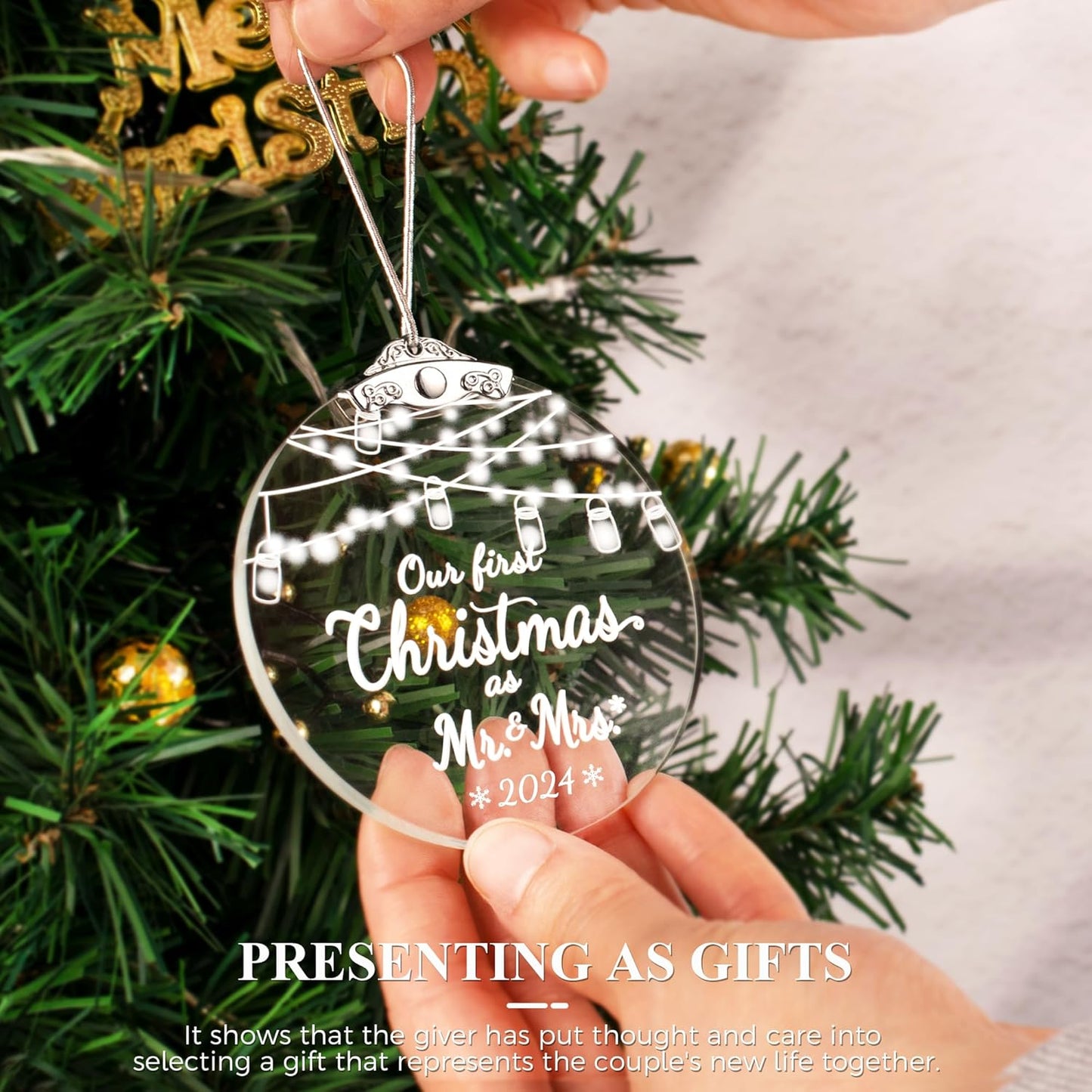 Wedding Gifts for Couples: First Christmas Married Ornaments 2024, 1st Christmas as Mr & Mrs Ornament, Bachelorette & Bride Gifts, Bridal Shower & Newlywed