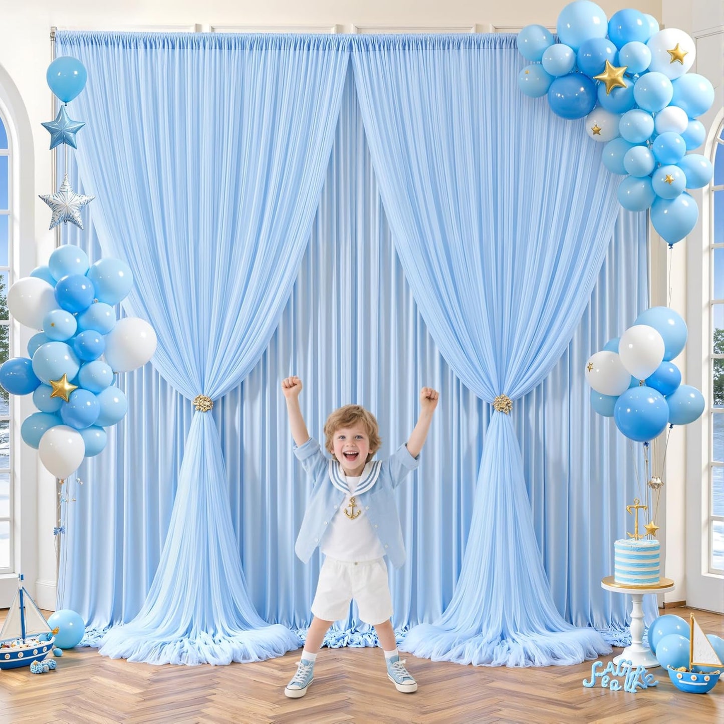 Baby Blue Tulle Backdrop Curtain for Parties Wedding,5ft x 10ft Wrinkle Free Curtain Backdrop,2 Layer Drapes for Backdrop,Polyester Back Drop for Bridal Shower Birthday Baby Shower Photography