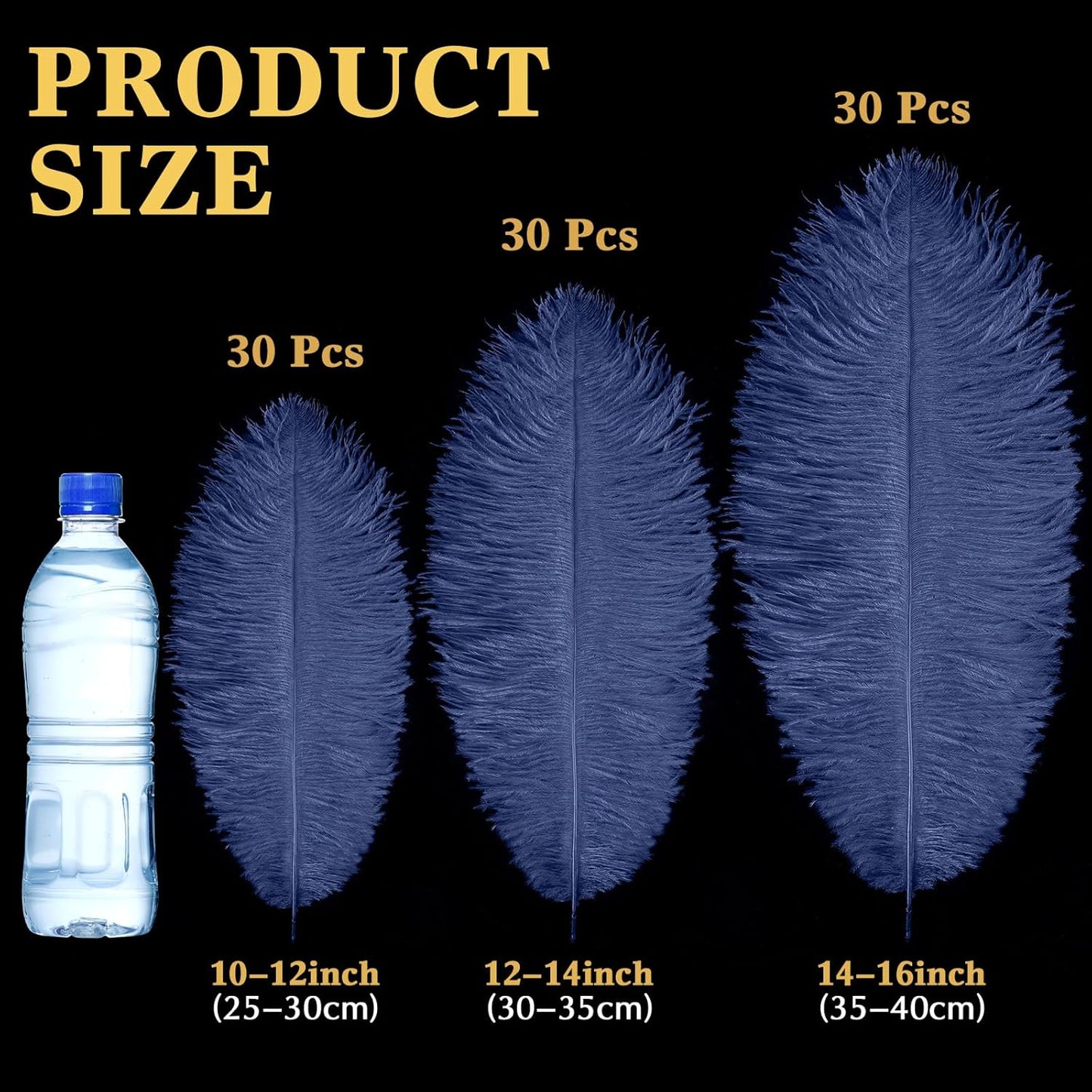 Maitys 90 Pcs Large Natural Ostrich Feathers Bulk 14-16 Inch (35-40cm) 12-14 Inch (30-35cm) 10-12 Inch (25-30cm) Ostrich Feathers Plumes for Centerpieces Wedding (Navy Blue)