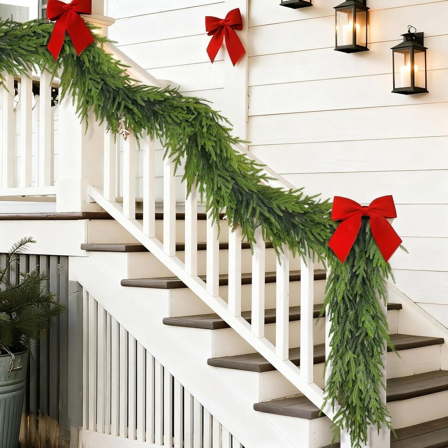 5FT Christmas Artificial Norfolk Pine Garland for Fireplace - Realistic Faux Greenery Fake Garland for Holiday,Table, Window,Mantel,Stairs, Home,Indoor Outdoor Decor (2PCS)