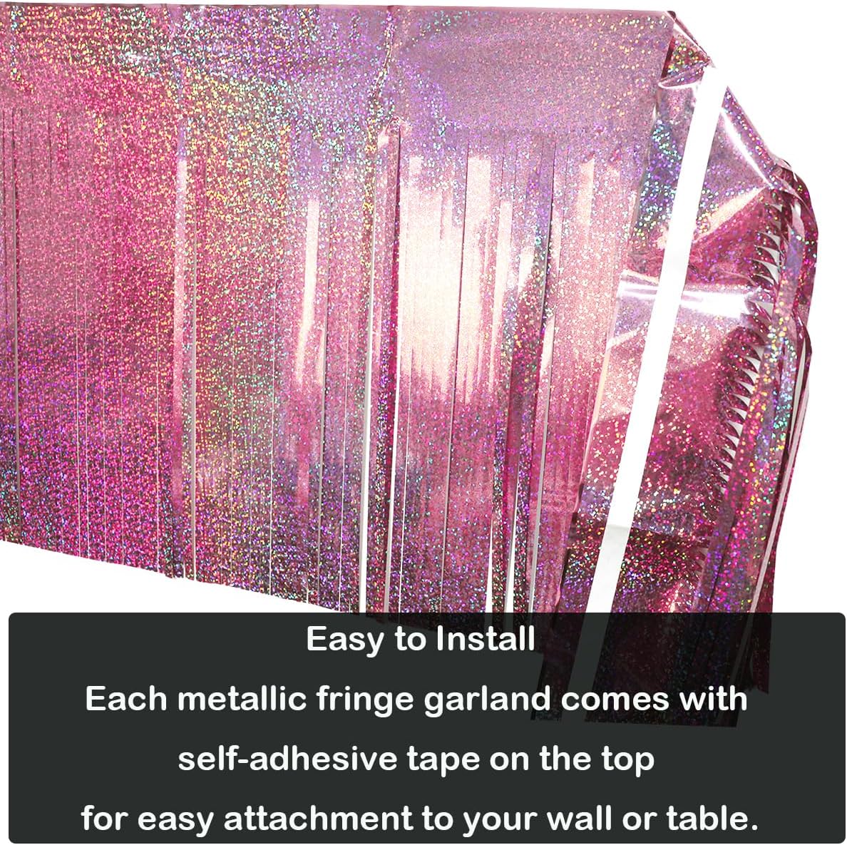 4 Pack Total 40 Feet Foil Fringe Garland Lilac Metallic Wall Hanging Drapes Tassel Skirting Tinsel Streamers for Parade Float Trailer Mardi Gras Party Birthday Wedding (Iridescent Purple)