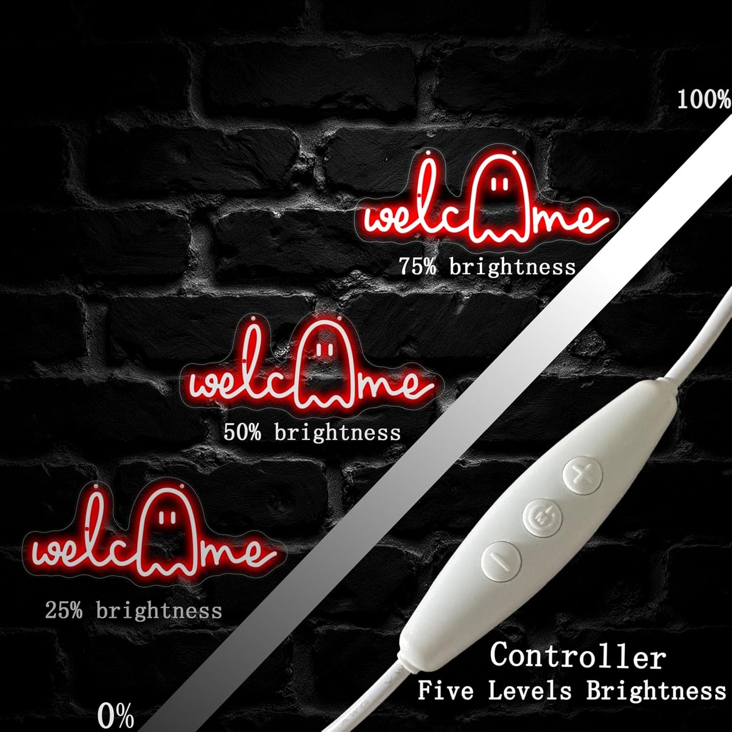 Halloween Welcome Ghouls Neon Sign, Spooky Ghost LED Halloween Decor, Haunted House Entryway Light, Available Gothic Haunted Mansion Light for Bedroom Bar Cave Room Decor Party Home-Red