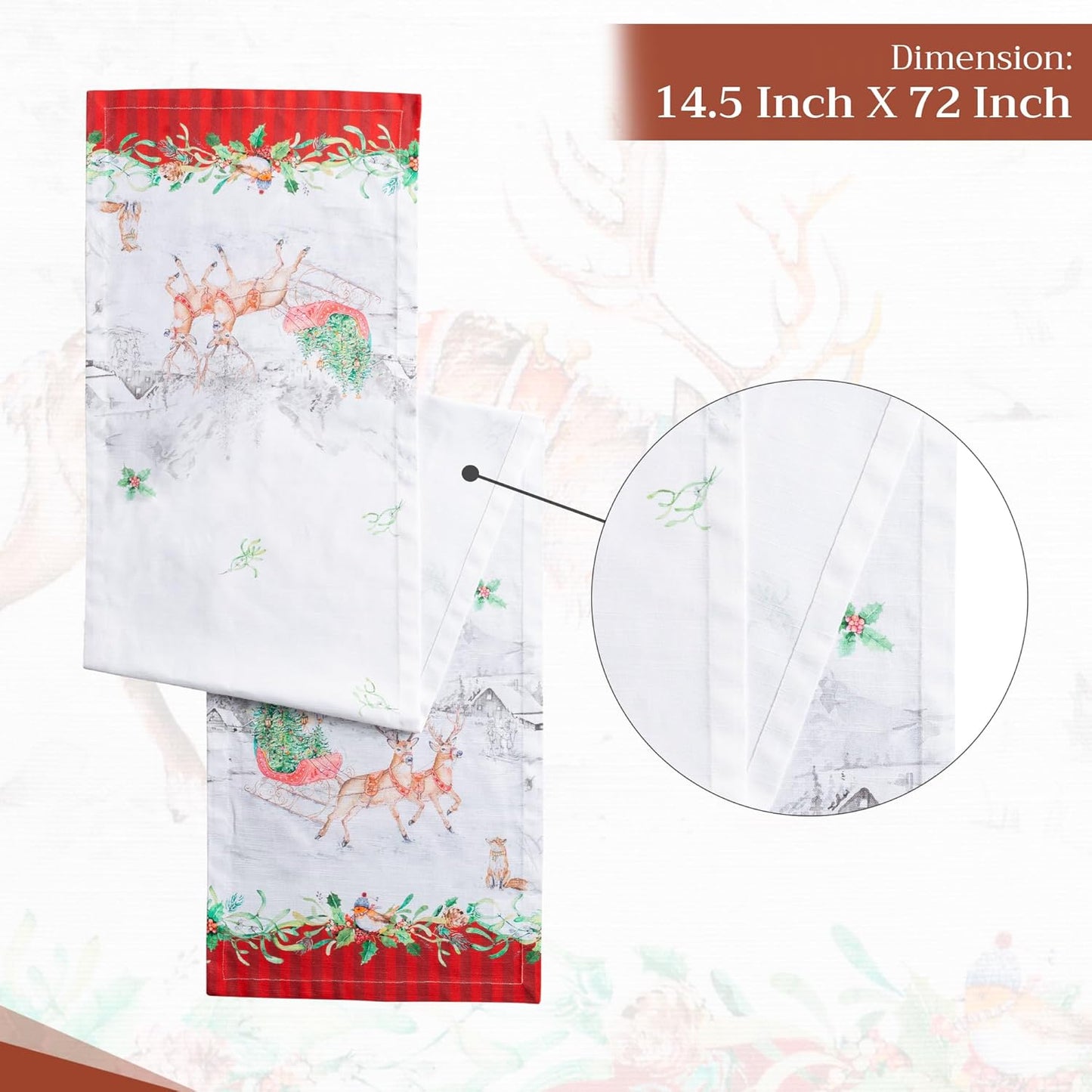 Maison d' Hermine Table Runner 100% Cotton Single Layer Table Runners 72 inches Long for Thanksgiving Christmas Decorations Home Kitchen Dining Party Wedding (Christmas Tradition, 14.5" x 72")