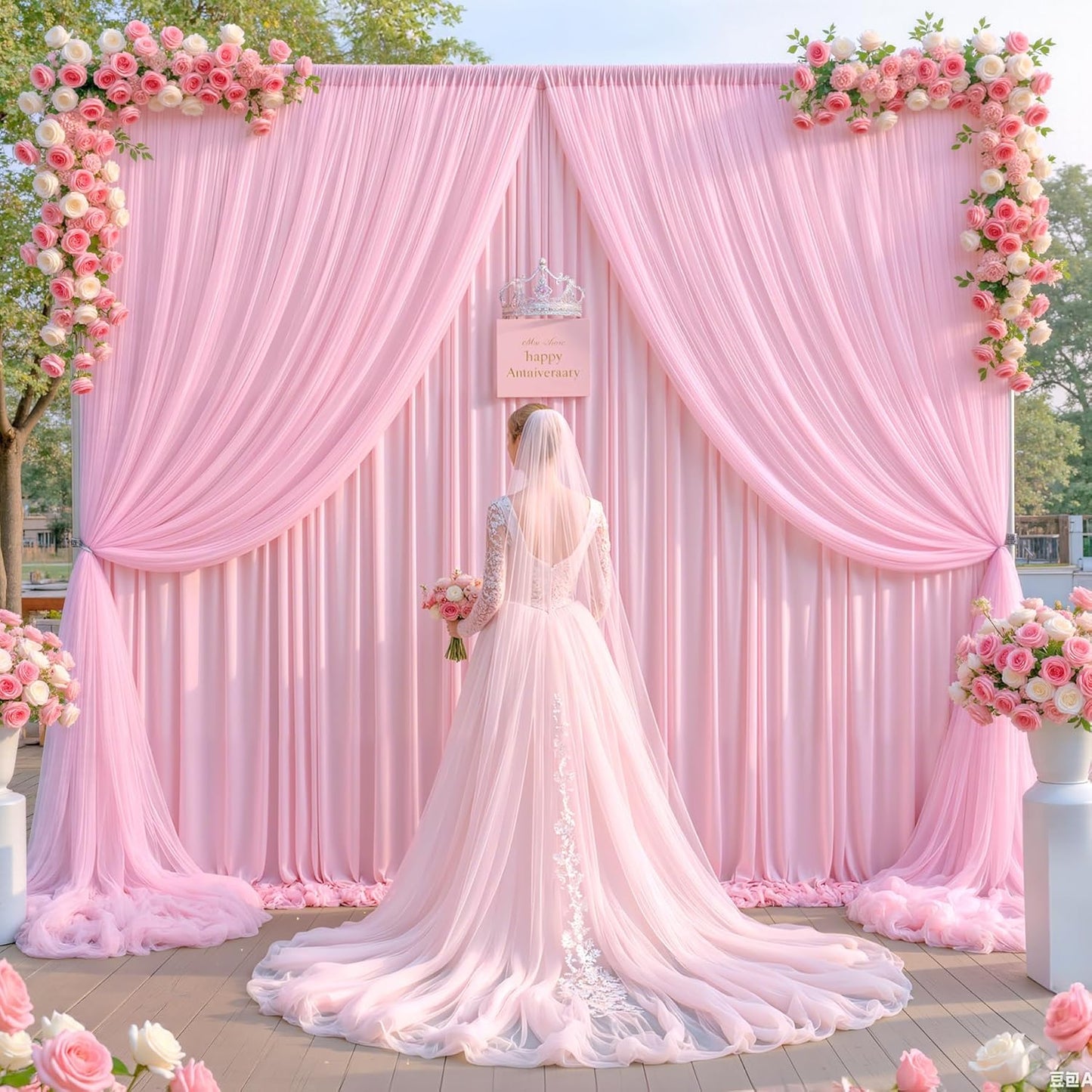Baby Pink Tulle Backdrop Curtain for Parties Wedding,5ft x 10ft Wrinkle Free Curtain Backdrop,2 Layer Drapes for Backdrop,Polyester Back Drop for Bridal Shower Birthday Baby Shower Photography