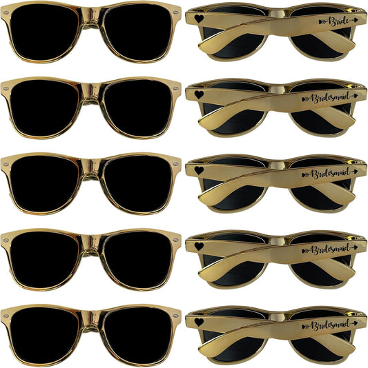 LADY&HOME 10 Pack Bachelorette Sunglasses,Bride Bridesmaid Sunglasses for Bachelorette Party Favors Bridal Shower Supplies (Gold)