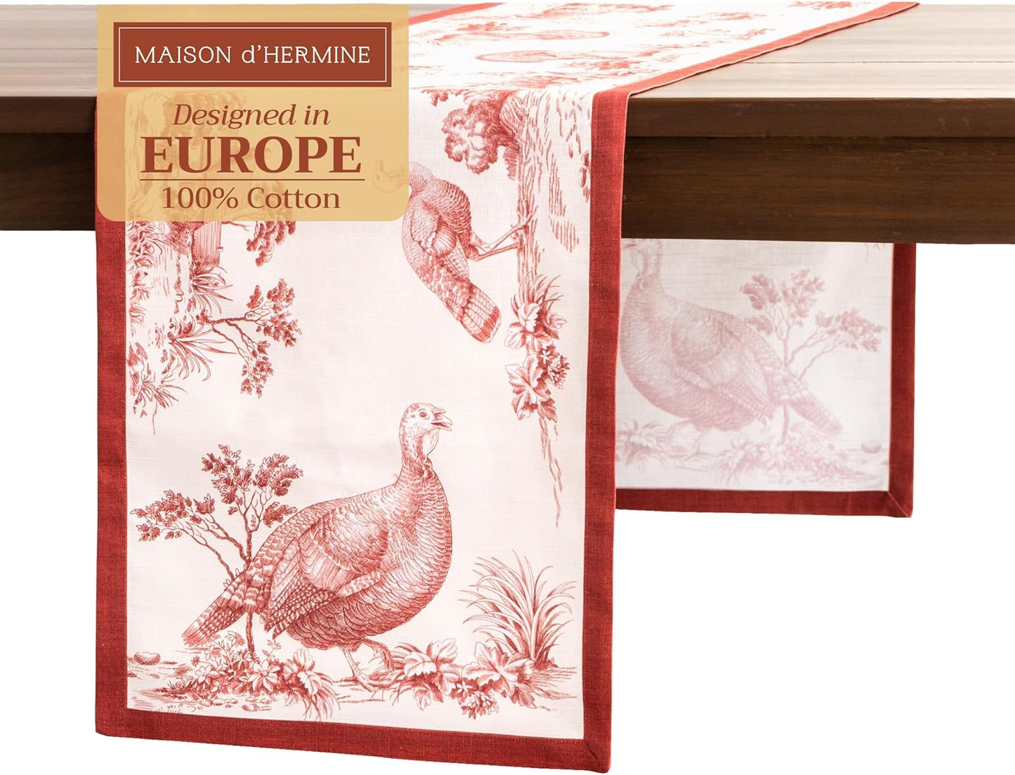 Maison d' Hermine Table Runner 100% Cotton Single Layer Table Runners 72 inches Long for Thanksgiving Christmas Decorations Home Kitchen Dining Party Wedding (Holy Jouy - Red, 14.5" x 72")