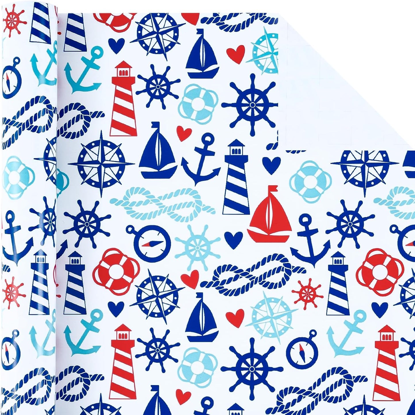 WRAPAHOLIC Nautical Anchors Wrapping Paper Roll - 17 Inch x 33 Feet - Nautical Element Anchor Design Perfect for Birthday, Nautical Beach Decoration, Baby Shower