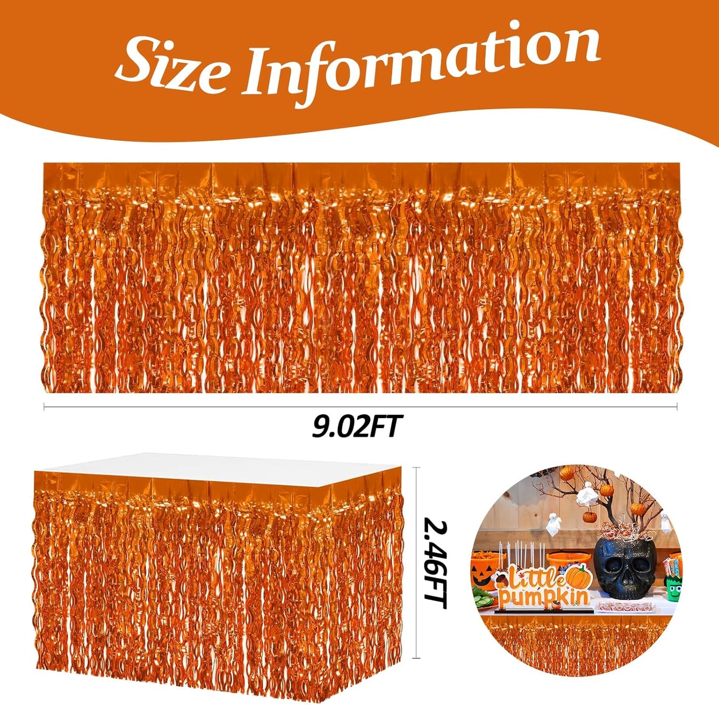 4P Wavy Metallic Tinsel Foil Fringe Table Skirts for Rectangle Tables Backdrop Garland Curtains for Parade Floats Wedding Birthday Parties Decoration Graduation 2025 Christmas (Orange)