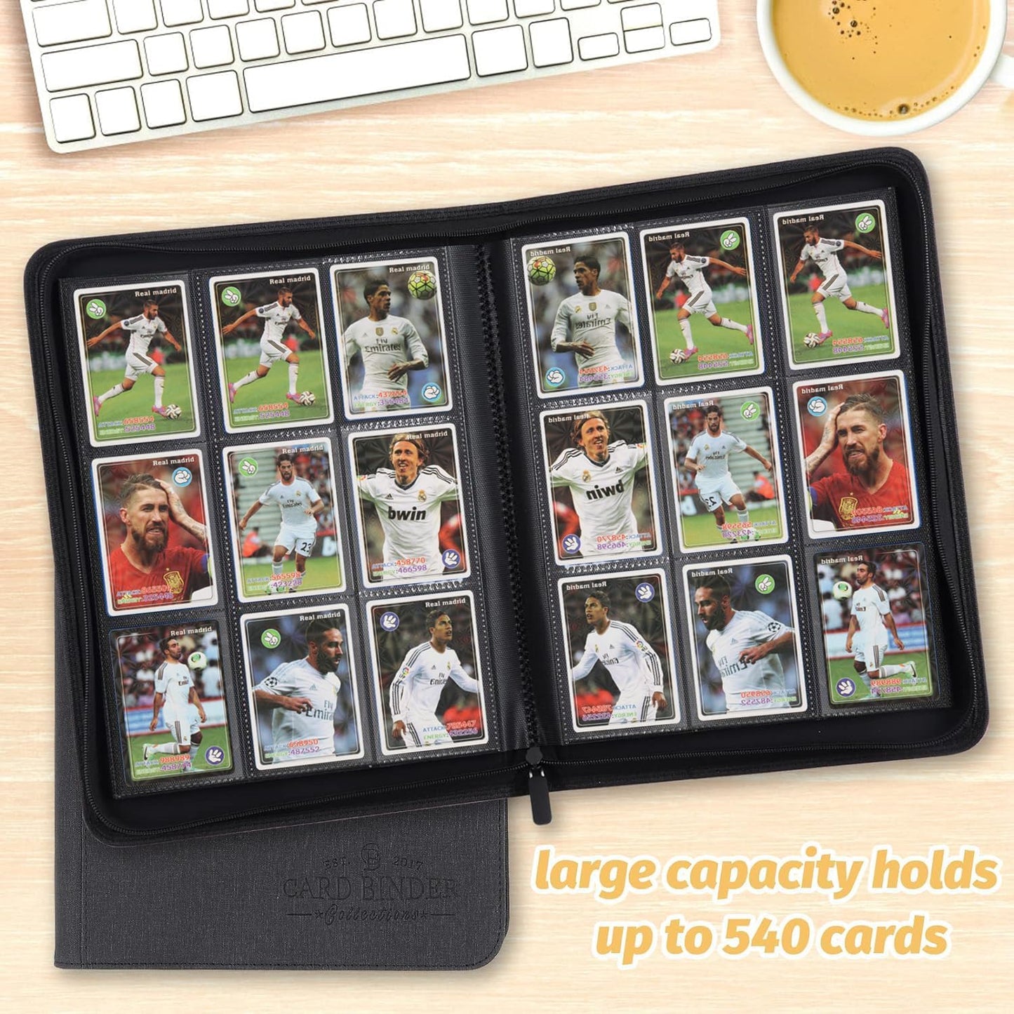 9 Pocket Card Binder, Premium Zip Trading Card Binder, 540 Double Sided Pocket PU Collection Binder, Collector Album, Card Folder for MTG, TCG, Sports Cards (Black)