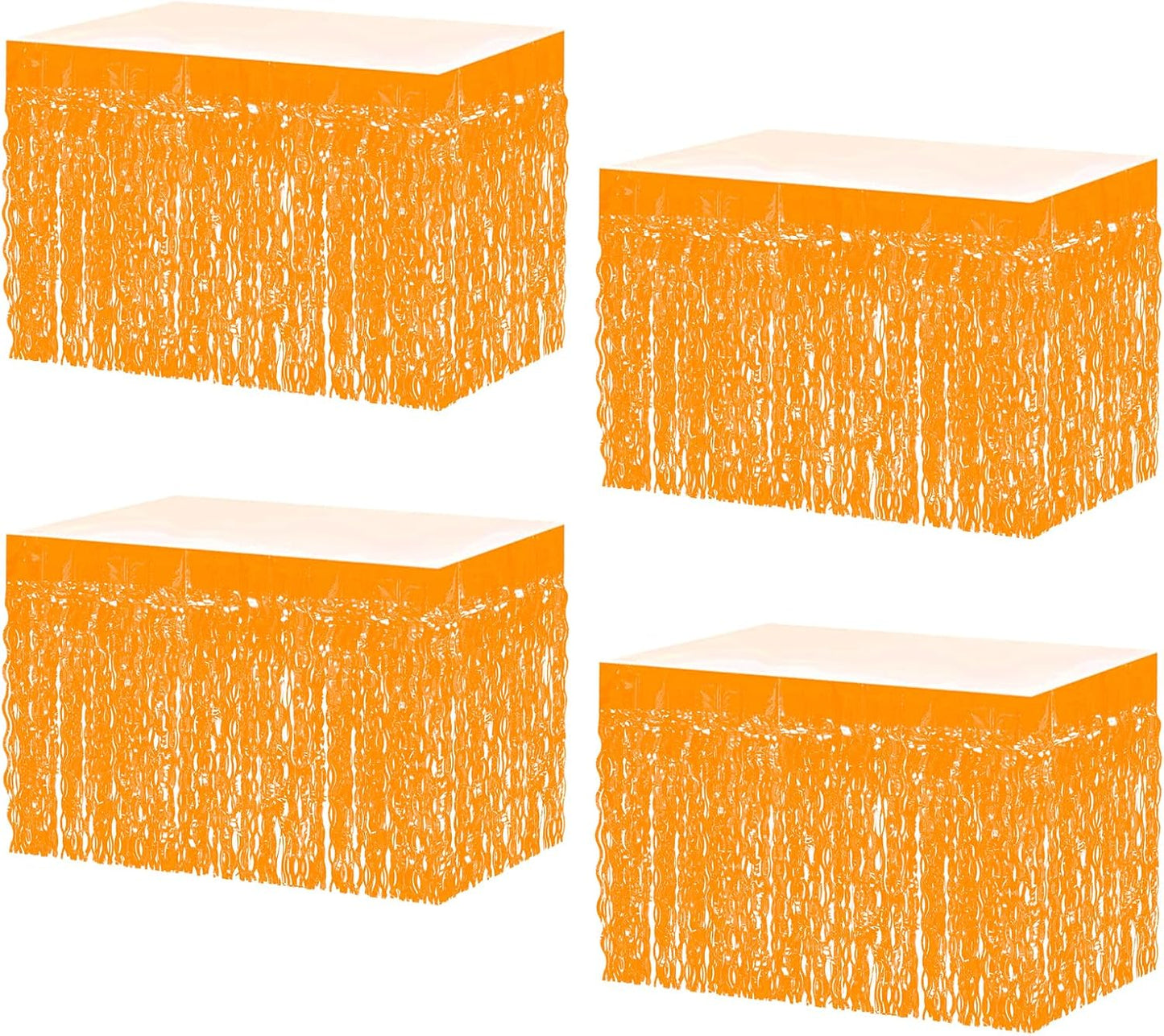 4P Wavy Metallic Tinsel Foil Fringe Table Skirts for Rectangle Tables Backdrop Garland Curtains for Parade Floats Wedding Birthday Parties Decoration Graduation 2025 Christmas (Makaron Orange)