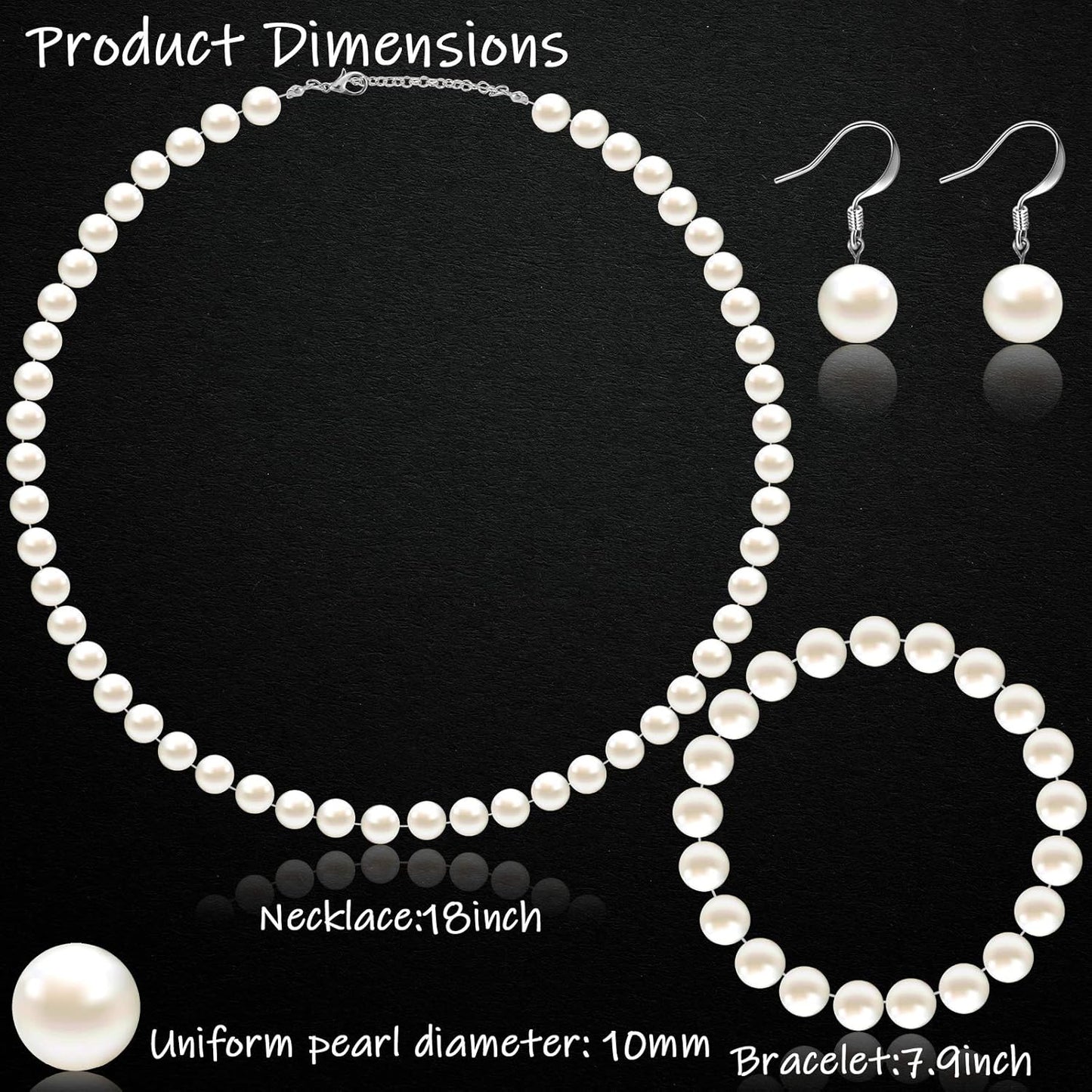 4 Pcs 1920s Faux Pearl Costume Jewelry Set for Women Halloween Simulated Necklace Bracelet Earrings for Wedding
