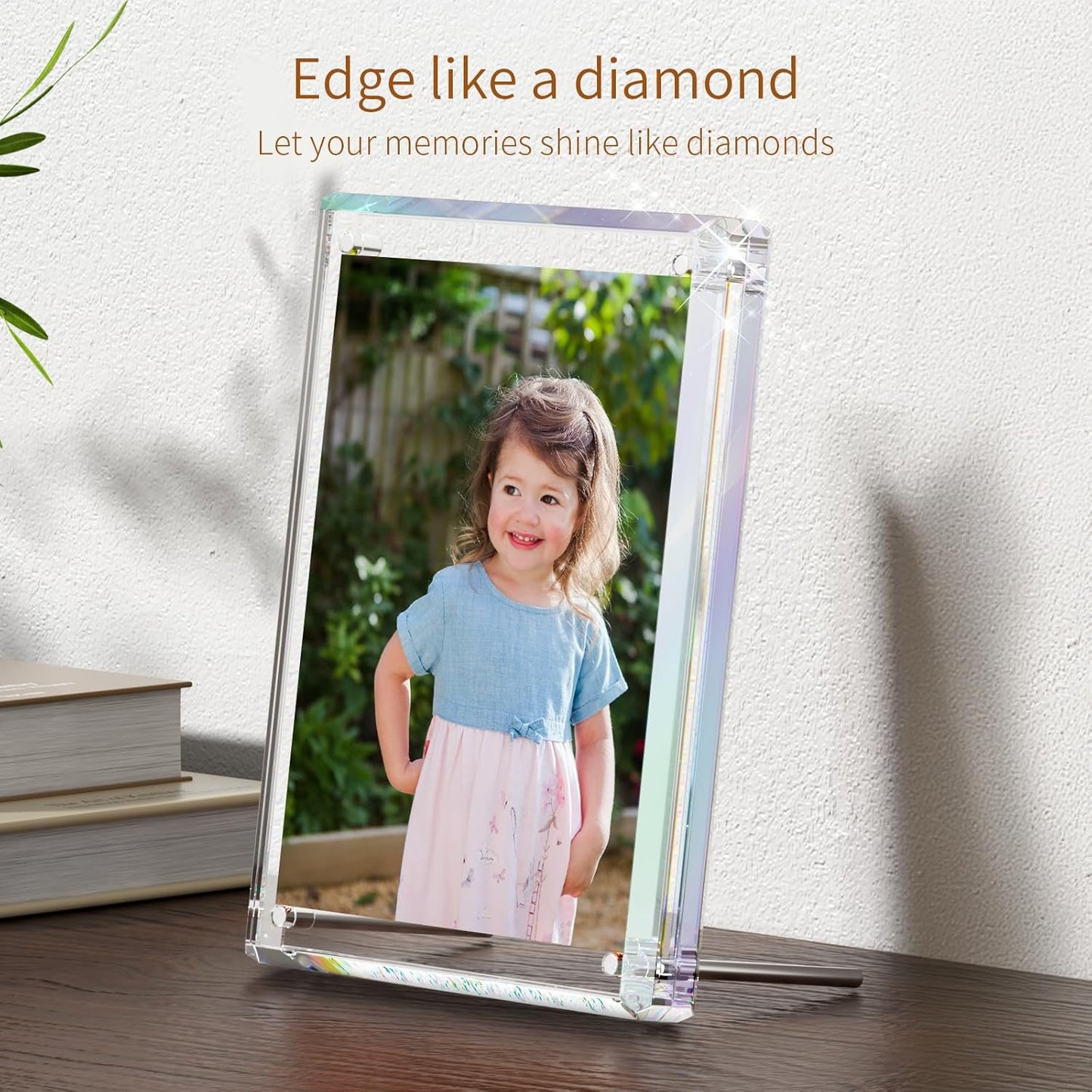 NIUBEE Picture Frames 5x7 Acrylic, Clear Photo Frame for Living Room, Diamond Edge Design, Magnetic Family Thick Desktop floating Frame, 3 Pack