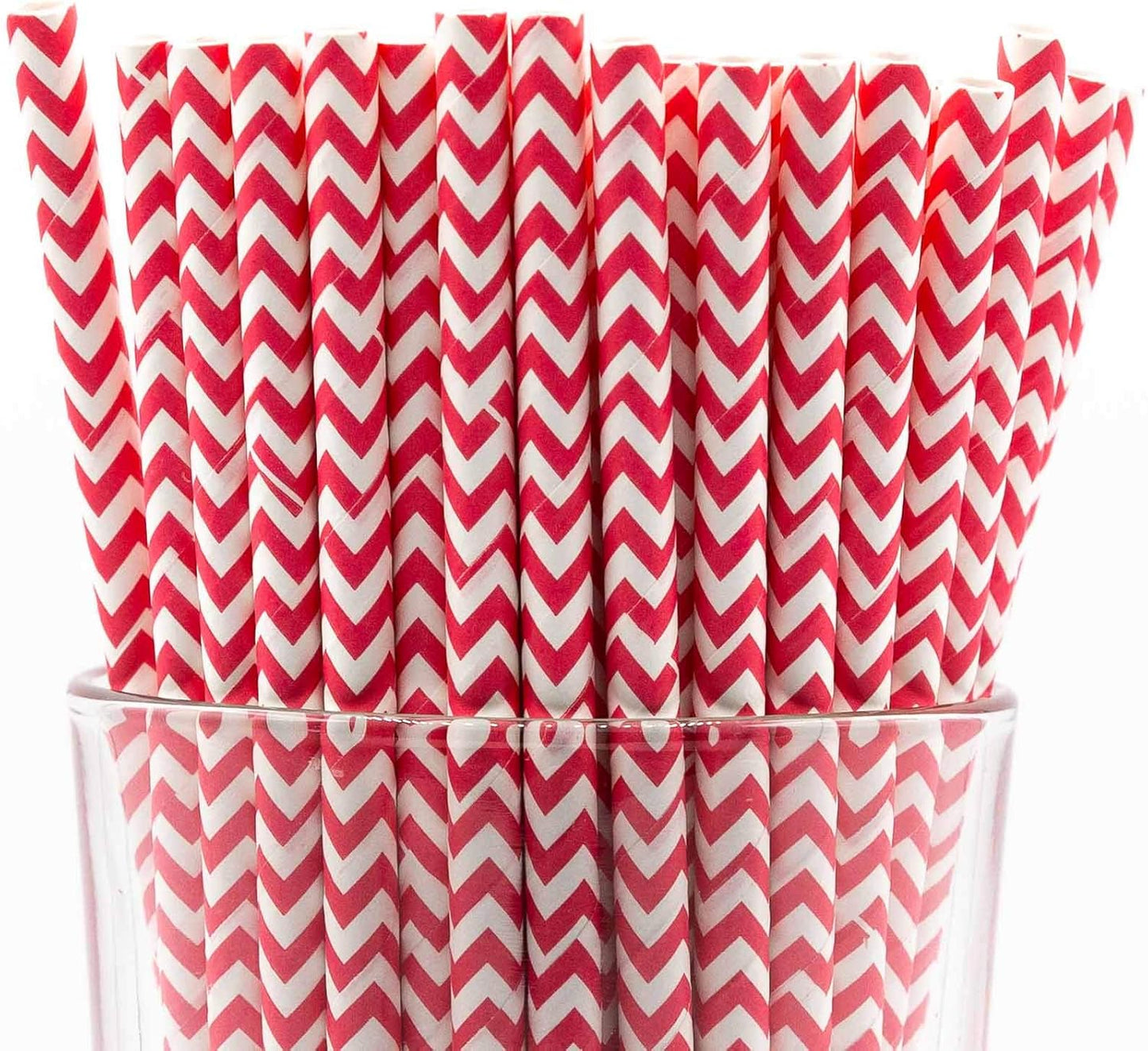 Pack of 300 Red Chevron Biodegradable 4-Ply Paper Drinking Straws (Compostable, Non-toxic, BPA-free)