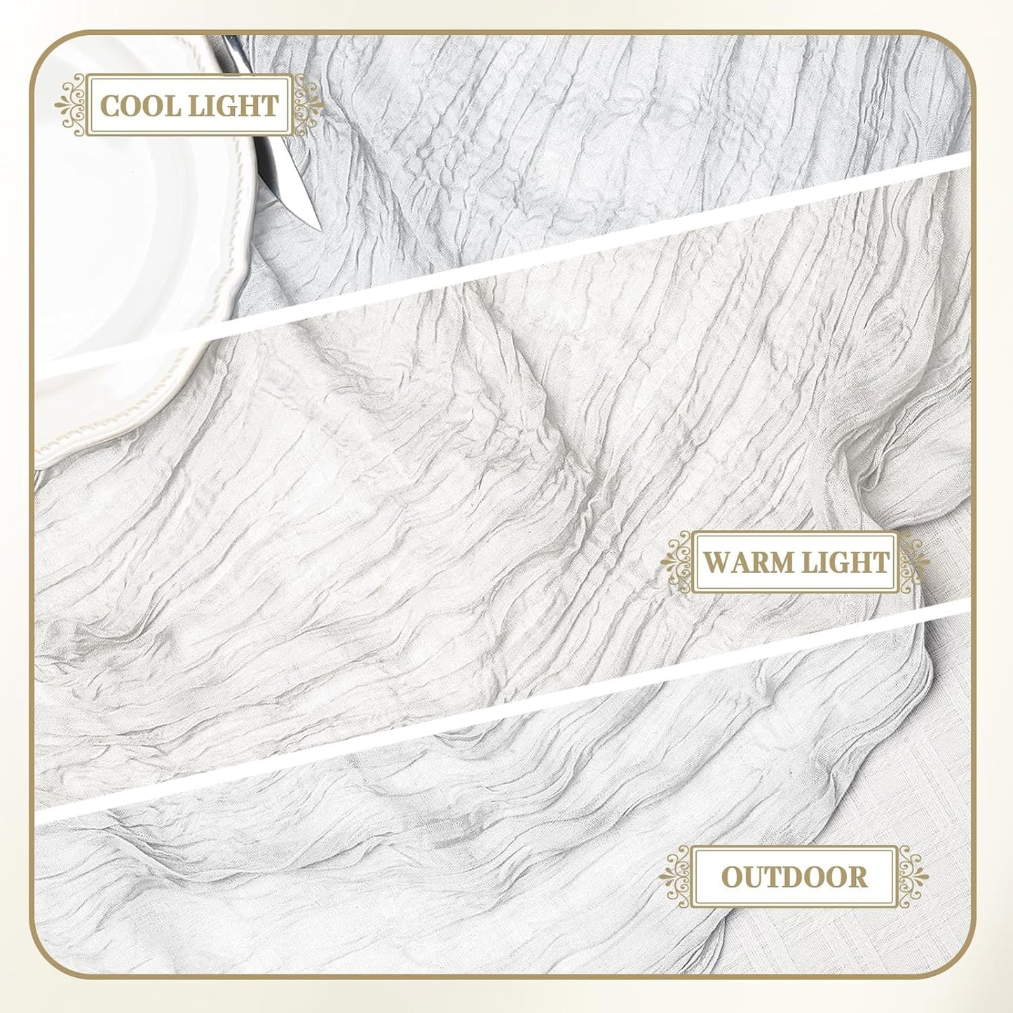 Le courant 6pcs 10Ft Cheesecloth Table Runner, Rustic Boho Gauze Cheese Cloth Runner Table Runner for Weddings Bridal Baby Shower Birthday Holiday Parties Home Decor, Lvory