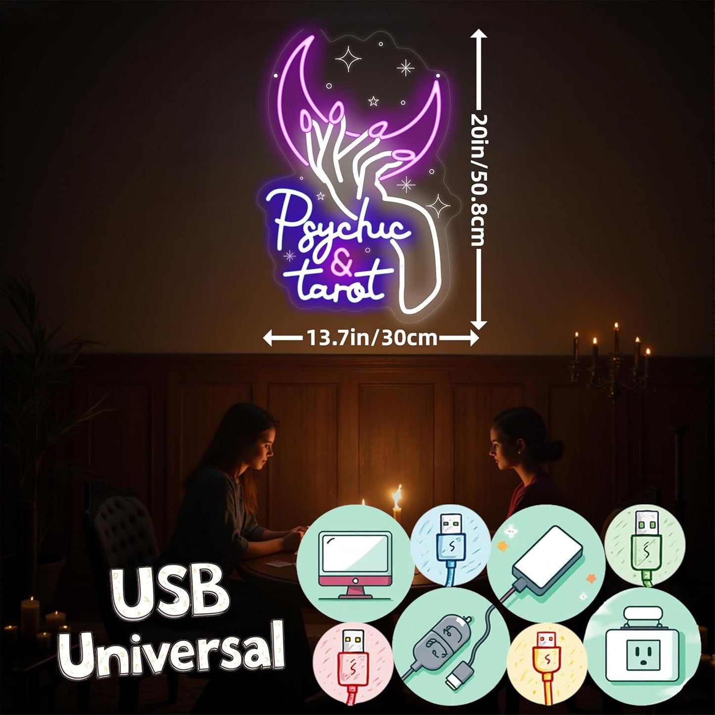 Psychic and Tarot Neon Sign, Psychic Tarot Room Wall Decor Gifts, Tarot Shop Decor, Gothic Lover Gift, Dark Gothic Wall Art, Fortune Teller SignGirls Room Gaming Room Party, arot Reader Gifts