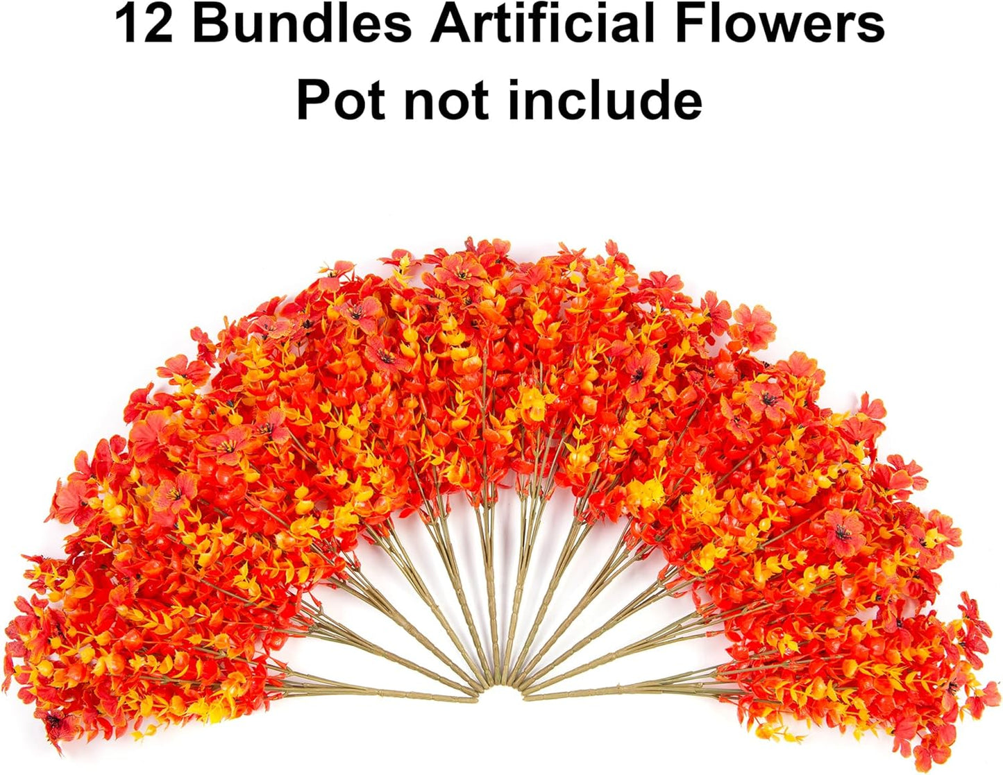 HyeFlora Artificial Fall Flowers Faux Mums for Outdoor Indoor Garden Home Decoration, Faux Flower Daisy with Eucalyptus Leaves Fake Plants Greenery Boxwood Porch Patio, 12 Bundles (Sunset)