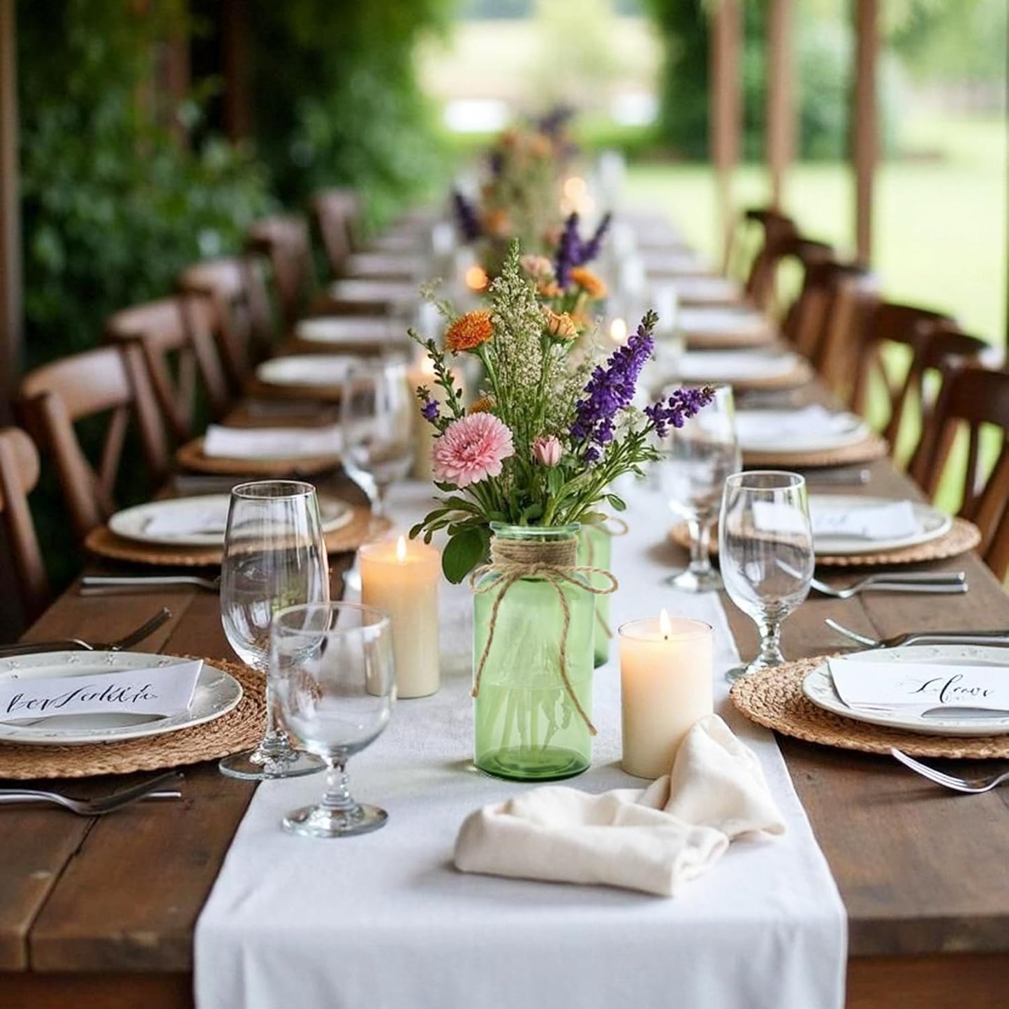 Vintage Glass Flower Vase，6 Pack Green Farmhouse Glass Centerpiece Vases Mason Jars for Weddings, Parties & Home Decor Bulk (6,Green)