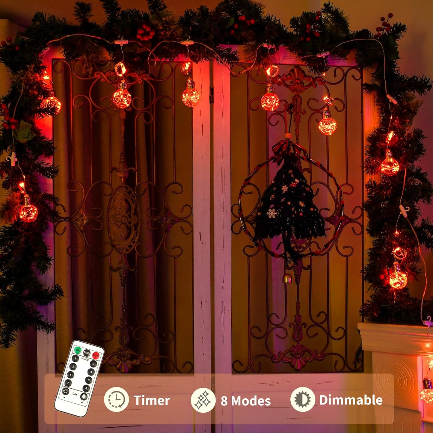 YOLIGHT Wishing Ball Curtain Lights 200 LED Window Curtain String Lights with Remote, USB Battery Powered Twinkle Globe Fairy Lights for Party Bedroom Christmas Halloween Decoration (Orange)