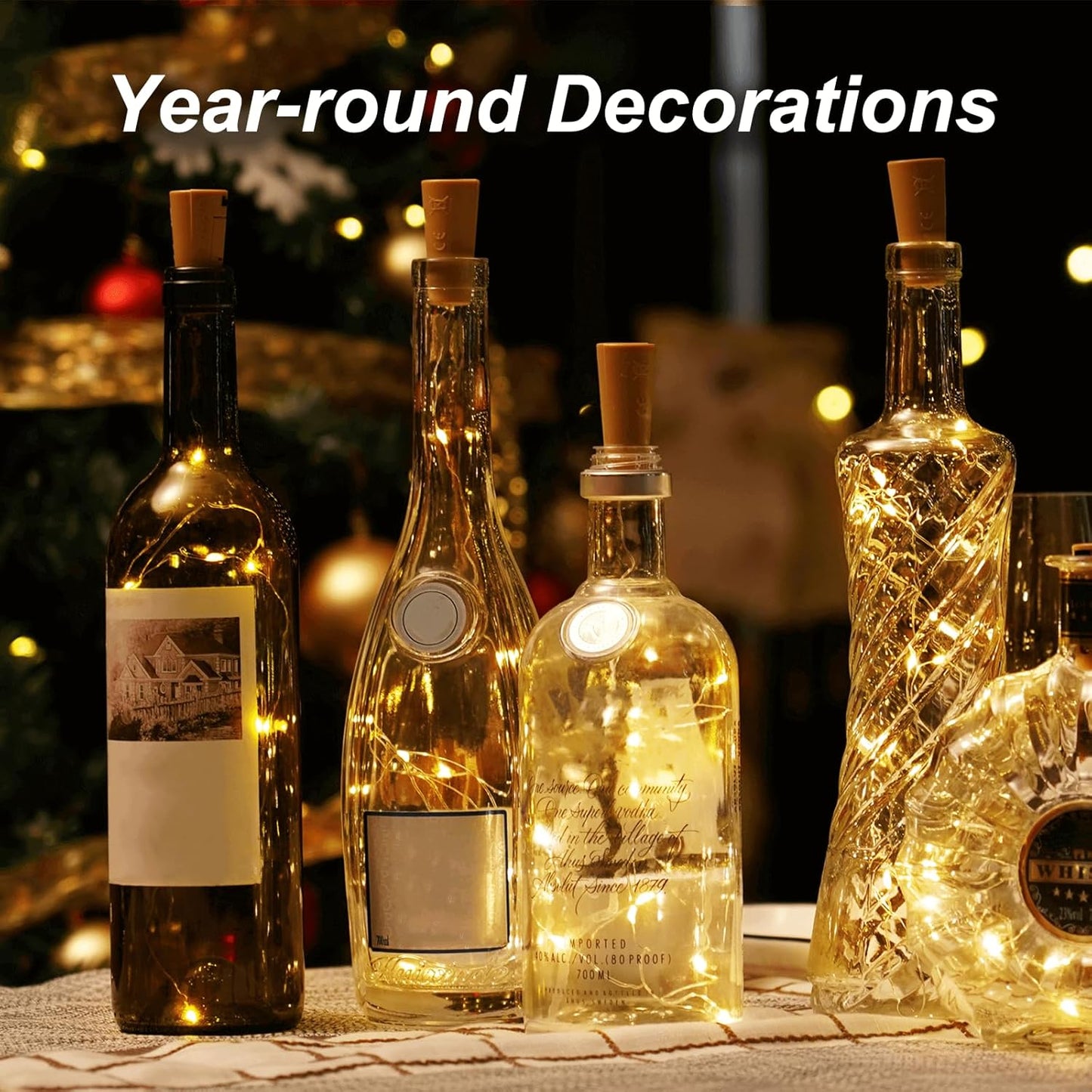 Aluan Wine Bottle Lights with Cork, 12 LED 10 Pack Fairy / String Lights Waterproof Battery Operated for Jar Party Wedding Christmas Festival Bar Decoration, Warm White