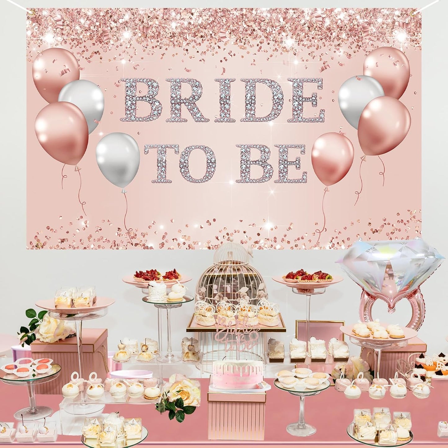 Trgowaul Bachelorette Party Decorations for Women, Rose Gold Bride to Be Banner, Bridal Shower Tiara, Bride to Be Sash&Veil, Bride to Be Cake Topper Bridal Shower Party Decorations Set