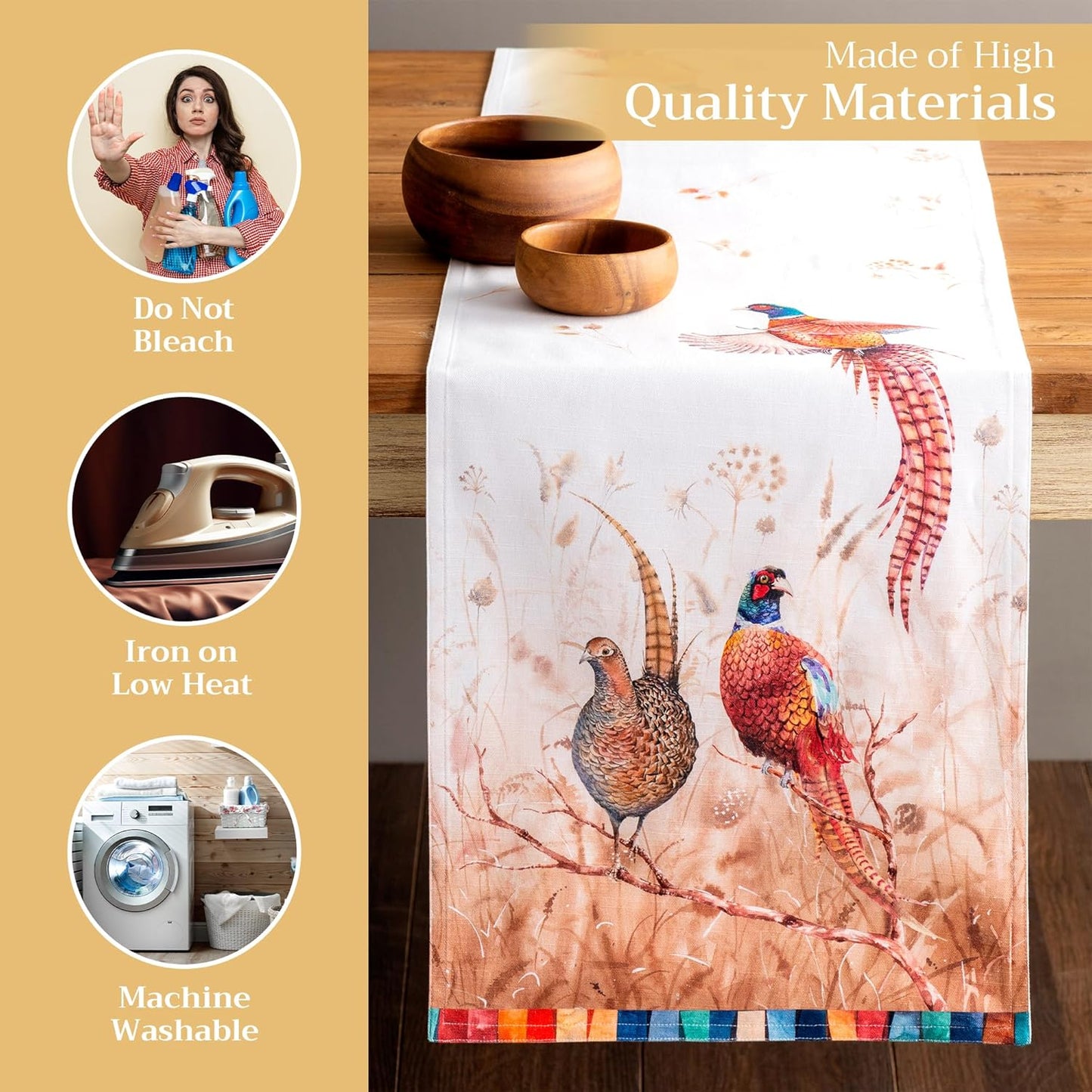 Maison d' Hermine Table Runner 100% Cotton Double Layer Table Runners 108 inches Long for Thanksgiving Christmas Decorations Home Kitchen Dining Party Wedding (Faisan D'Automne, 14.5" x 108")