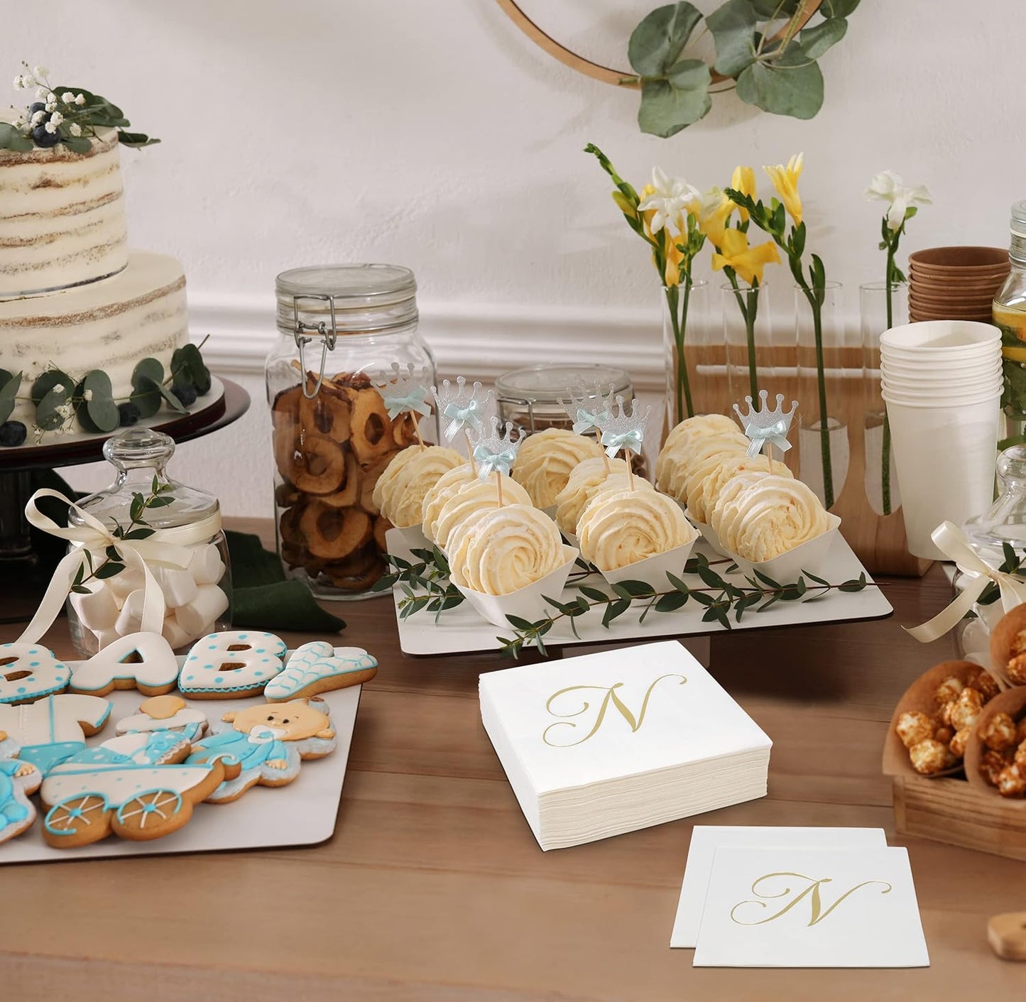 Gift Boutique 100 Gold Monogram Cocktail Napkins Letter N Disposable Paper Pack Elegant Metallic Golden Foil Hand Napkin for Powder Room Wedding Holiday Birthday Party Baby Shower Decorative Towels