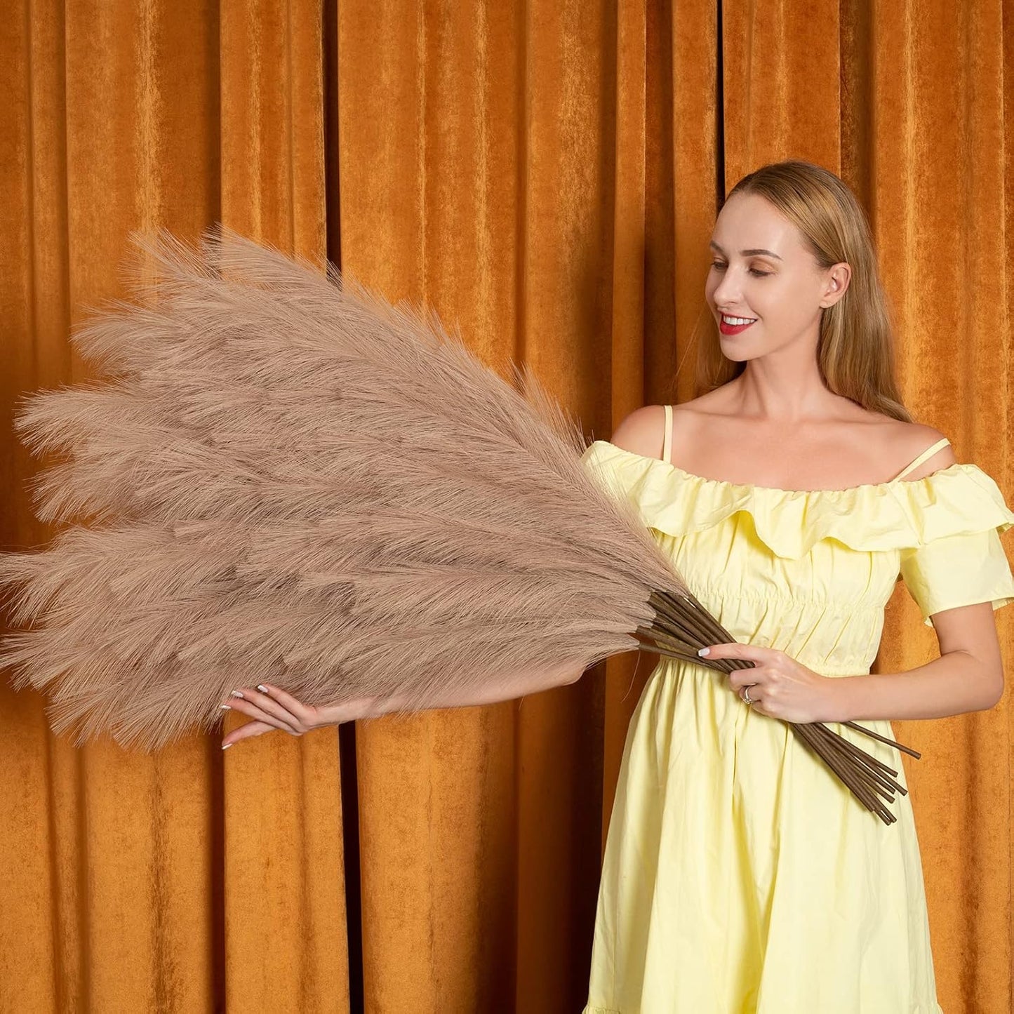 EVODIS Pampas Grass Decor Tall, 43"/110cm Faux Pampas Grass 6 Stems Large Pompass Grass Branches Tall Bulk Boho Flower Arrangement for Home Room Wedding Party Decor (Taupe)