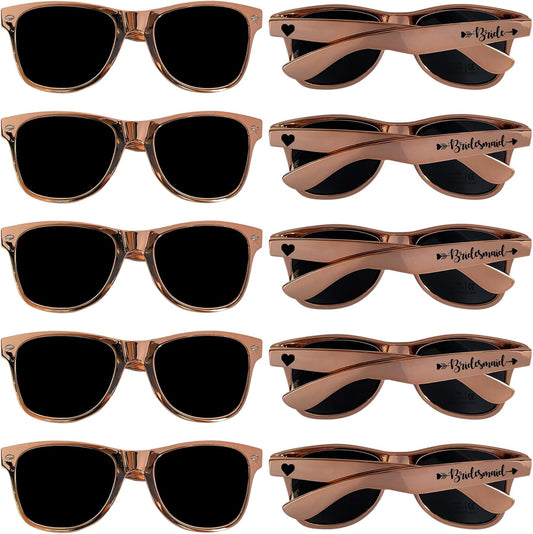 LADY&HOME 10 Pack Bachelorette Sunglasses,Bride Bridesmaid Sunglasses for Bachelorette Party Favors Bridal Shower Supplies (Rose Gold)
