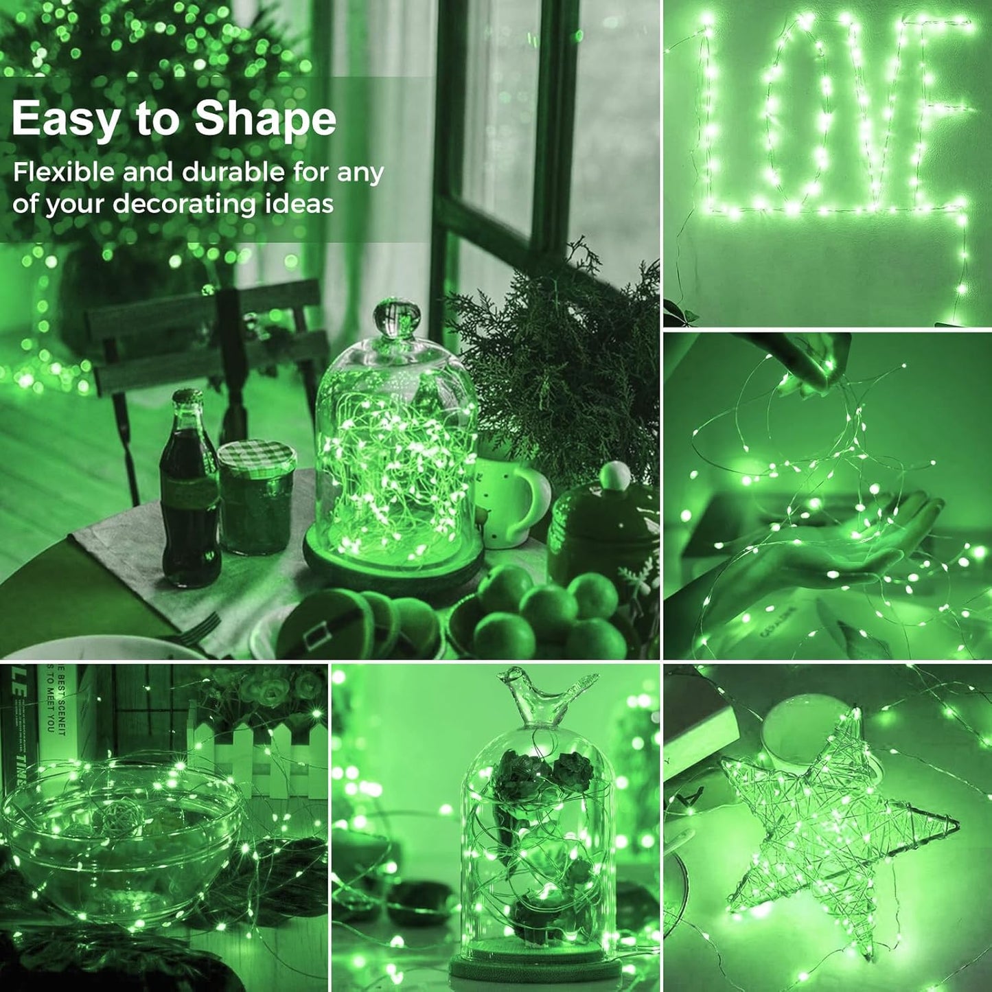 kolpop 30 Pack LED Fairy Lights Battery Operated, 7FT 20 LED Mini Twinkle String Lights Battery Powered Waterproof for Christmas Halloween Mason Jars Party (Green)
