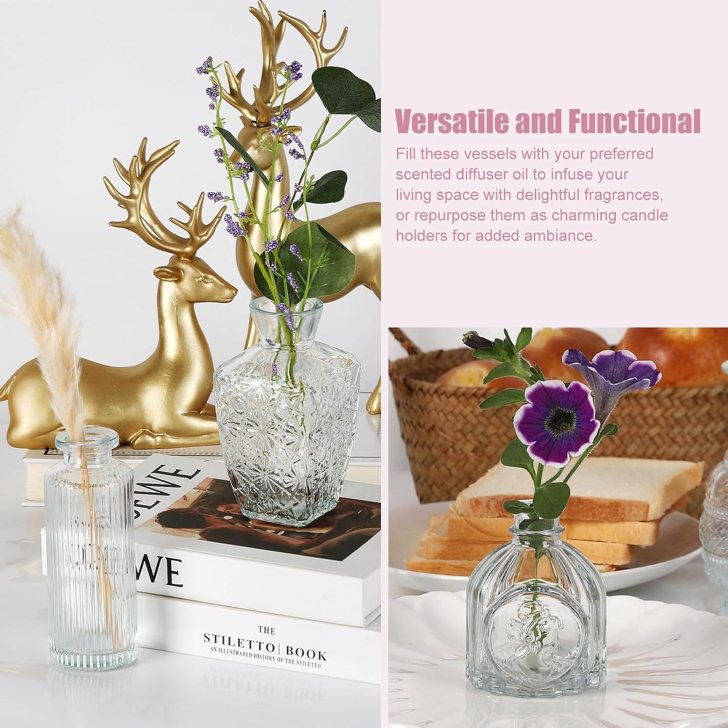 12 Pcs Small Glass Bud Vase Set of，Mini Vintage Vases in Bulk, Clear Bud Vases for Centerpieces， Rustic Wedding Decorations，Home Table Flower Décor.