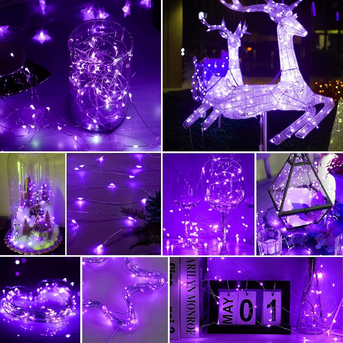 pozzolanas 50 Pack Purple Battery Operated String Lights - 7 ft Waterproof Fairy Lights with 20 LEDs for Home, Mason Jar, Party, Wedding, Halloween, Christmas Decorations