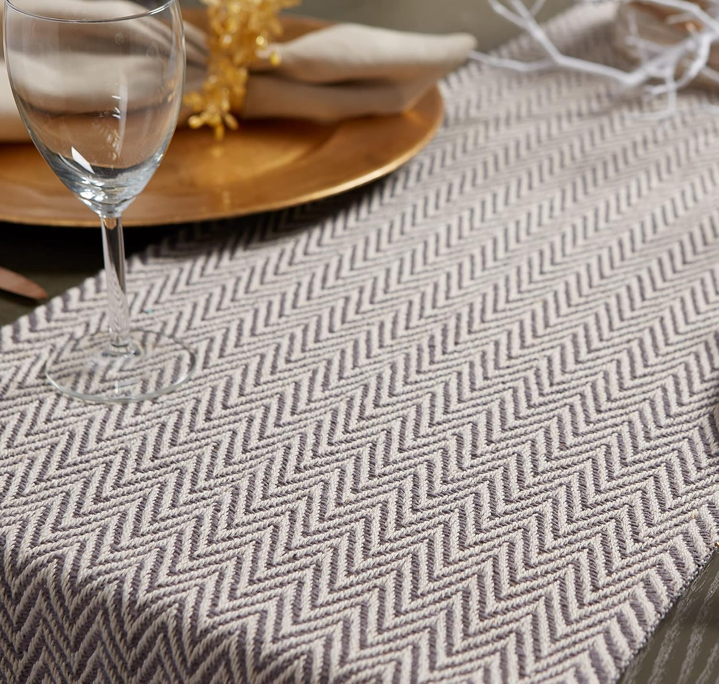 DII Woven Basic Tabletop Collection, Chevron Table Runner, 15x108, Gray