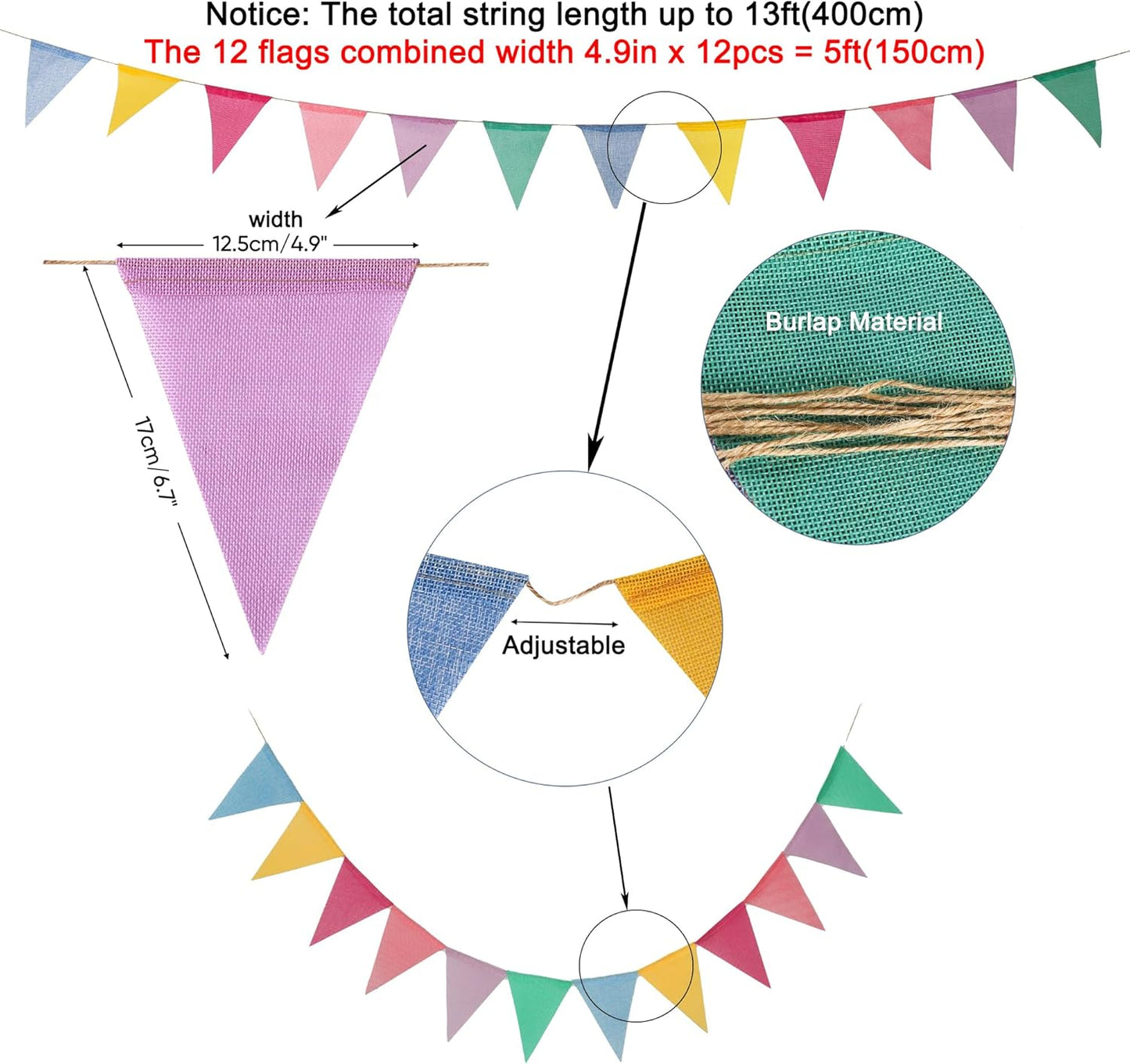 Pennant Banner Flags Pastel - GREATRIL Colorful Triangle Banners for Birthday Easter Classroom School Carnival Garland Outdoor Burlap Bunting Party Decorations 4 Strings