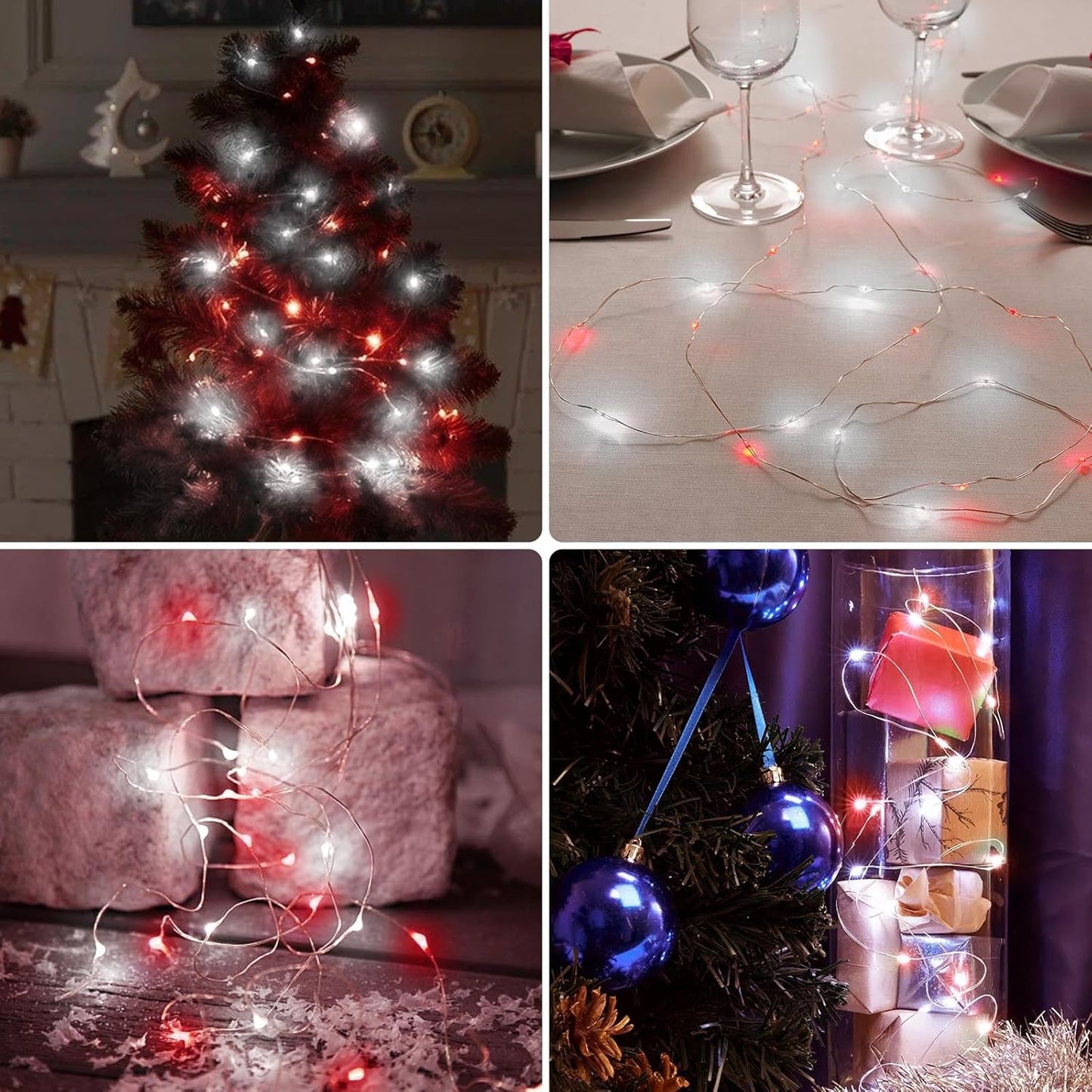 3 Pack Fairy Light Battery Operated with Remote Control Timer, 26 FT 80 LED String Lights Outdoor Indoor, 8 Mode Twinkle Lights for Christmas Party Wedding Birthday Bedroom Decoration (Red and White)
