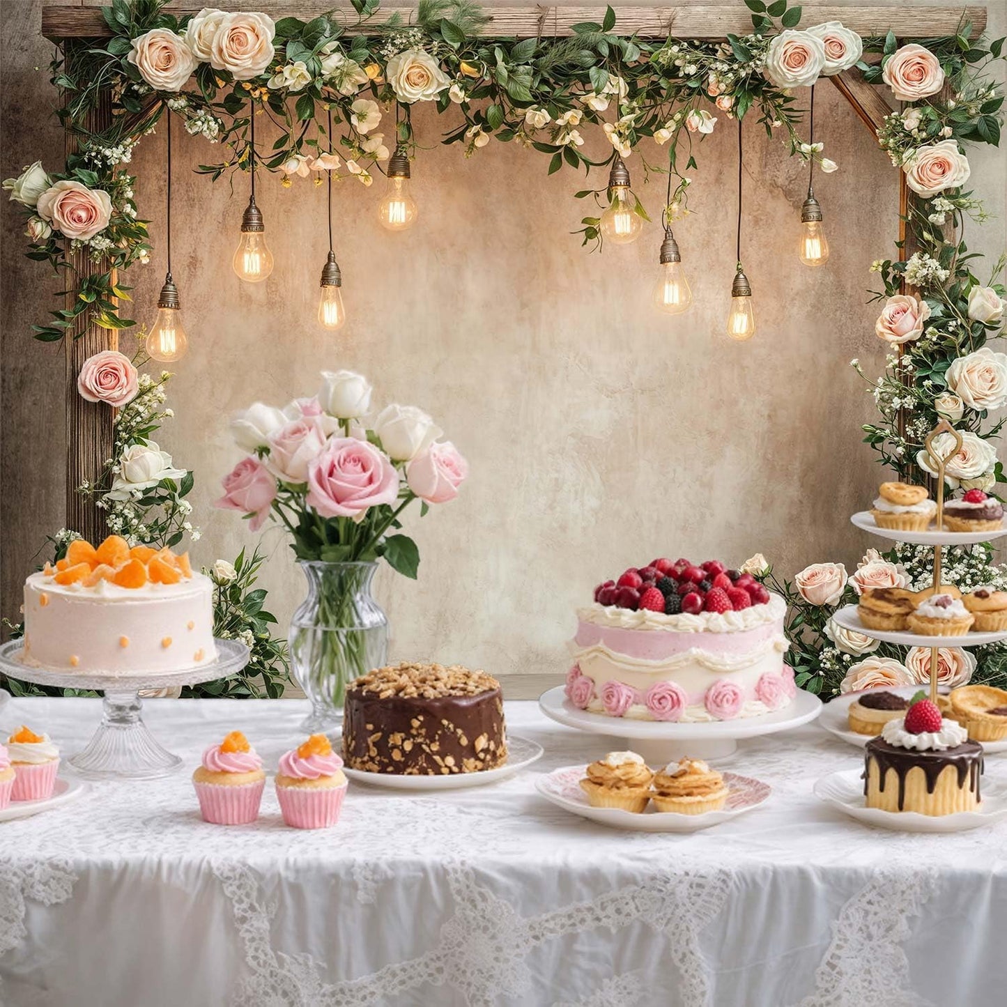 6x4ft Country Wedding Photography Backdrop Floral Rustic Roses Farmhouse Wooden Door Backdrop Pink Flower Birthday Baby Shower Wedding Bridal Party Banner Photo Booth Props Anniversary Background