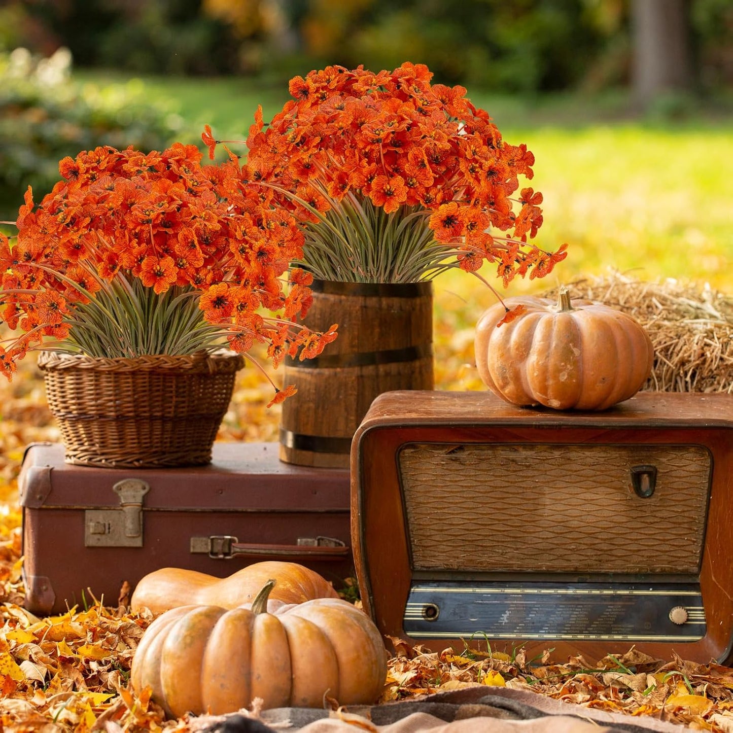 20 Bundles Artificial Fall Flowers Outdoor UV Resistant Fake Flowers No Fade Faux Plastic Plants Garden Porch Window Box Decorating (Fall Brown