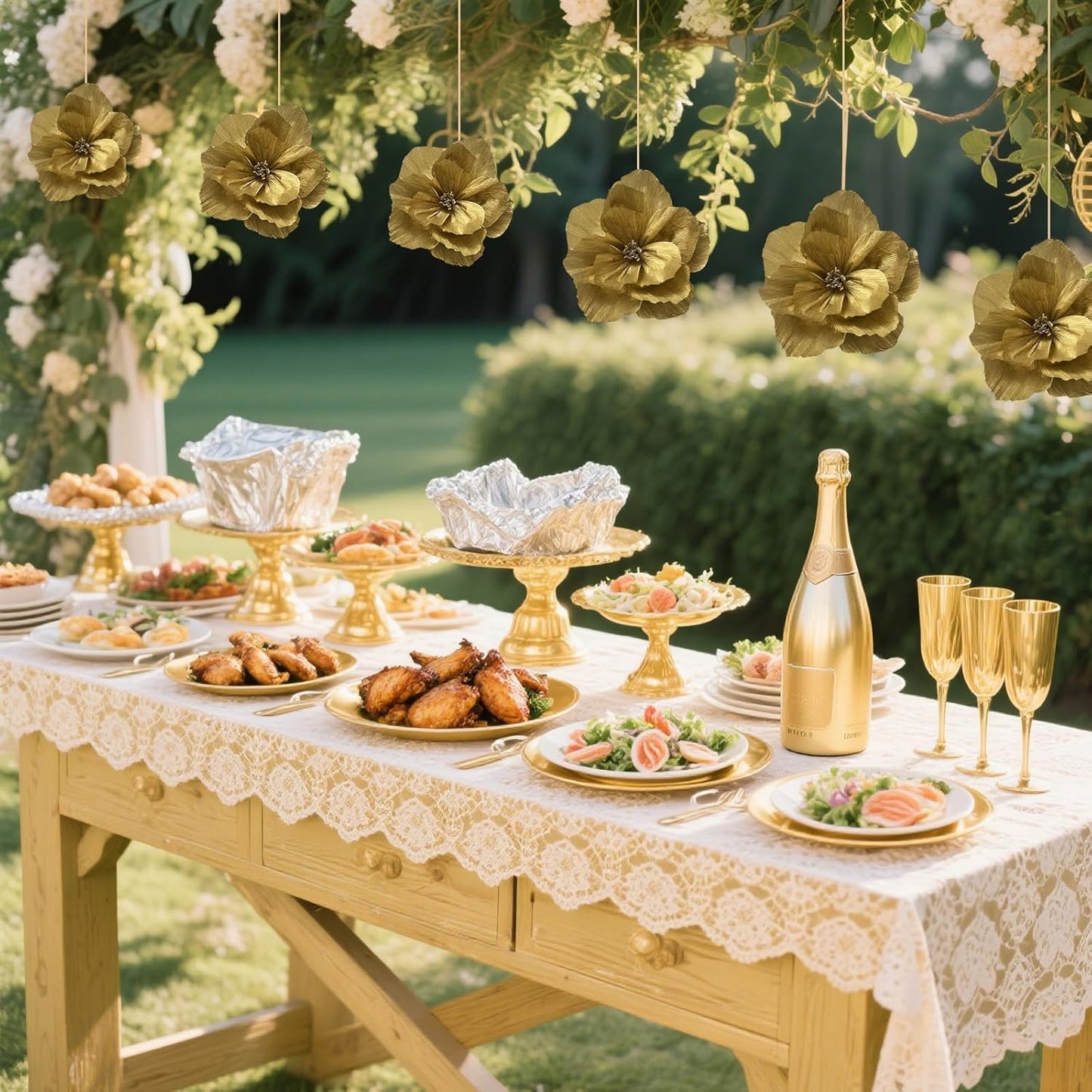 BRT Bearingshui Crepe Paper Flowers Decoration for Wall Total 6 Pcs, Artificial Flowers for Wedding Decor,Flower Backdrop Decor, Baby Bridal Shower Birthday Party, Gold 3D Wall Flowers Decor