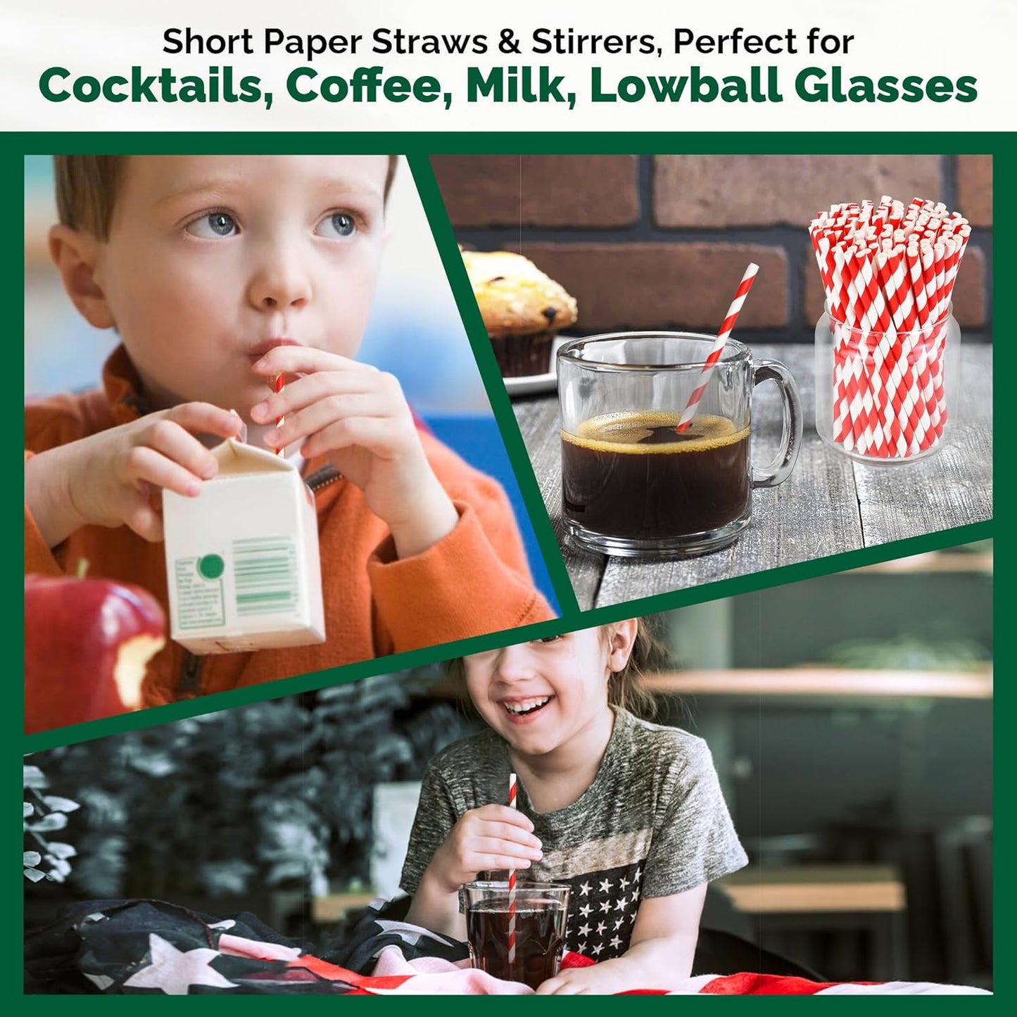 [500 Counts] Chunspak 5.75 inch Disposable Red White Striped Small Paper Straws for Cocktail, Coffee and Short Drinks - Eco-friendly