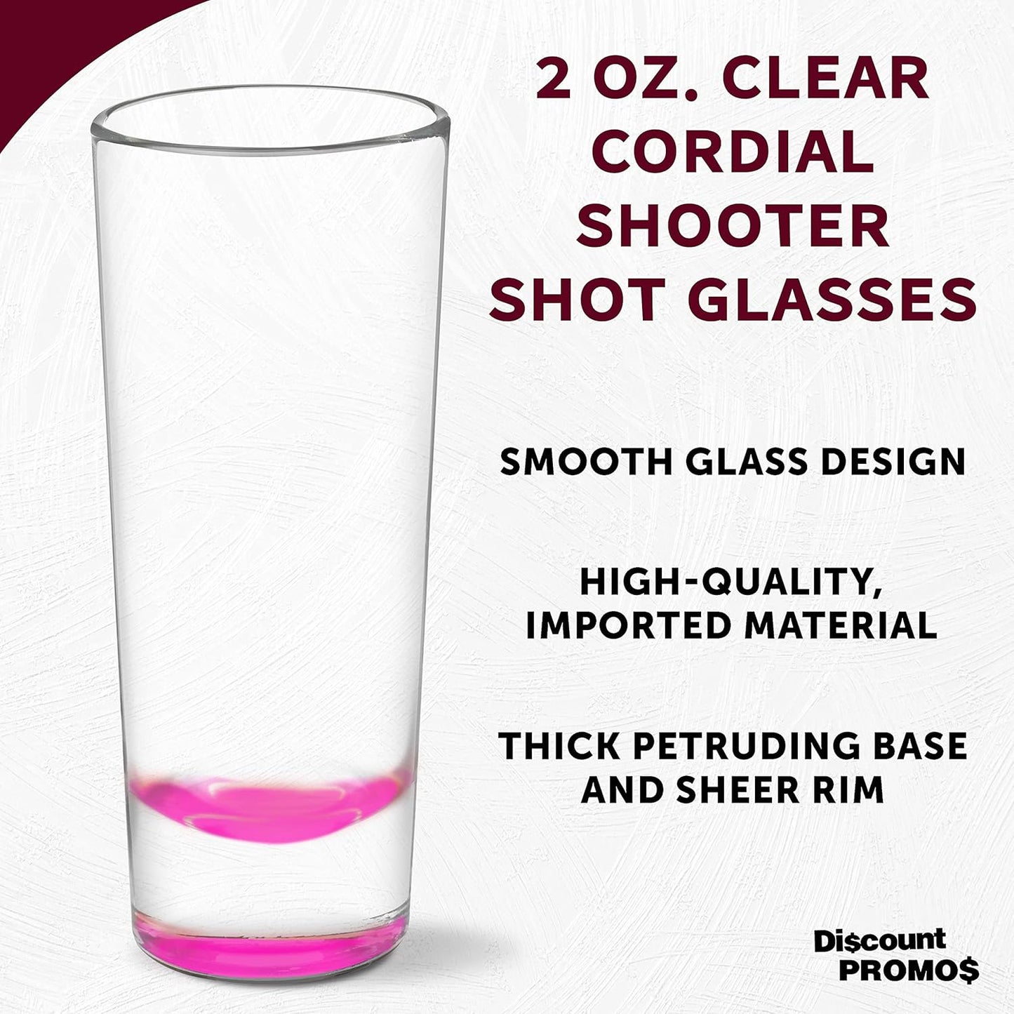 DISCOUNT PROMOS Cordial Shooter Shot Glasses 2 oz. Set of 10, Bulk Pack - Great for Birthdays, Parties, Indoor & Outdoor Events - Pink