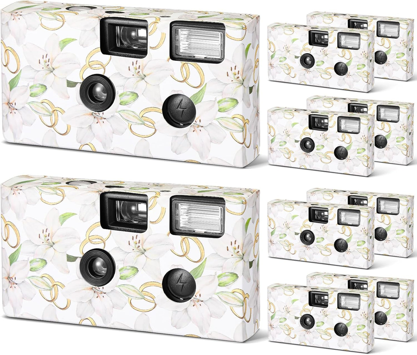 Zhengmy 10 Pack Disposable Camera Bulk for Wedding, 34mm Single Use Camera Bulk with Flash One Time for Gathering Wedding Travel(White Lily,Colorful Film)