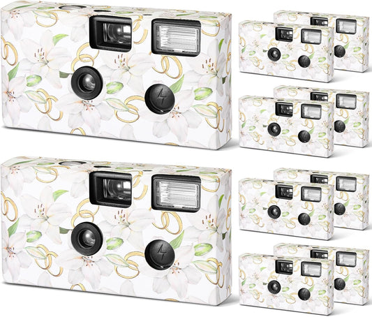 Zhengmy 10 Pack Disposable Camera Bulk for Wedding, 34mm Single Use Camera Bulk with Flash One Time for Gathering Wedding Travel(White Lily,Colorful Film)