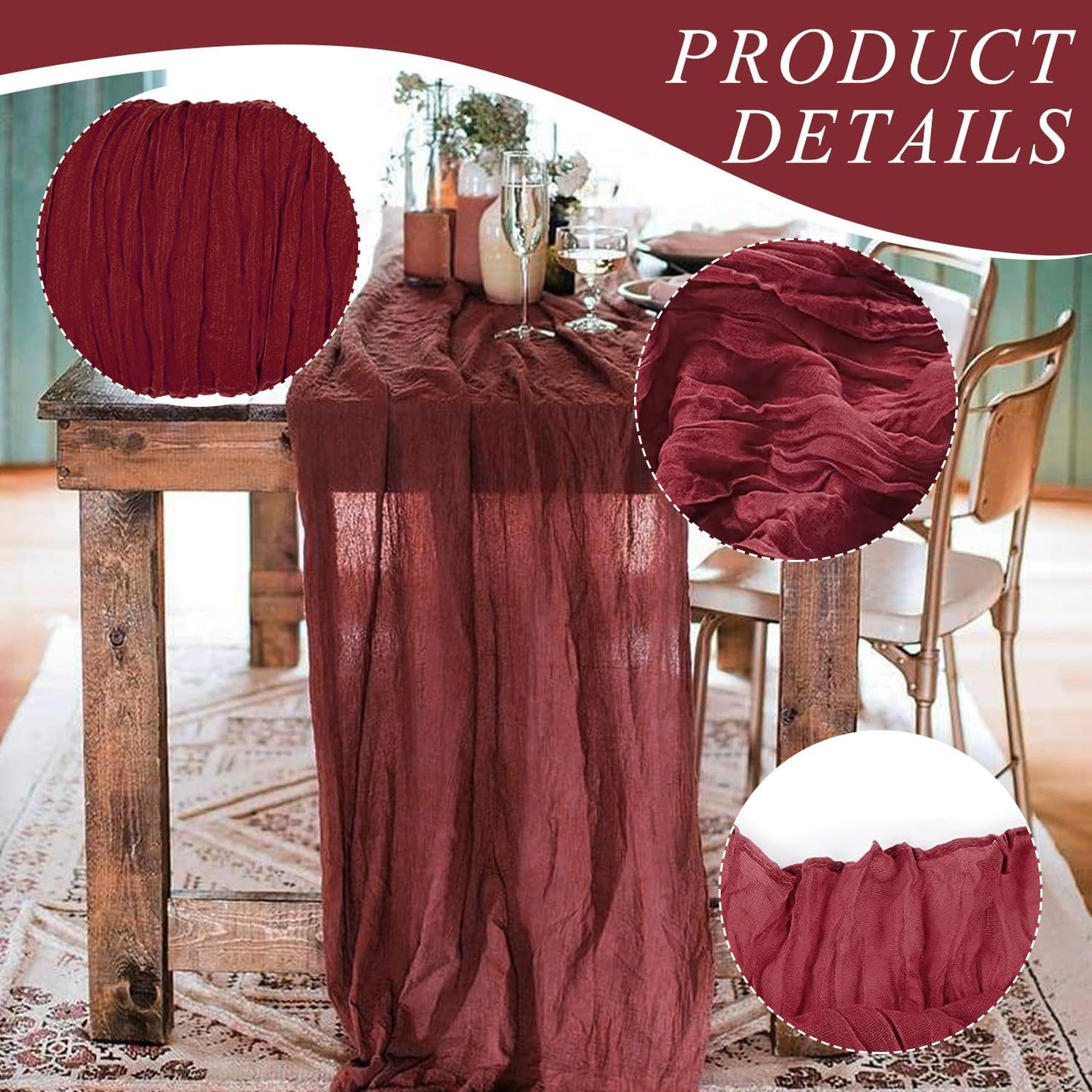 1 Pack Cheesecloth Table Runner 10Ft Christmas Gauze Boho Table Runners for Wedding Decor Bridal Shower Decorations Baby Shower Party(35" x 120")