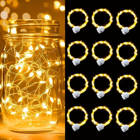 pozzolanas 12 Pack Warm White Battery Operated String Lights - 7ft Waterproof Fairy Lights with 20 LEDs for Home, Mason Jar, Party, Wedding, Halloween, Christmas Decorations